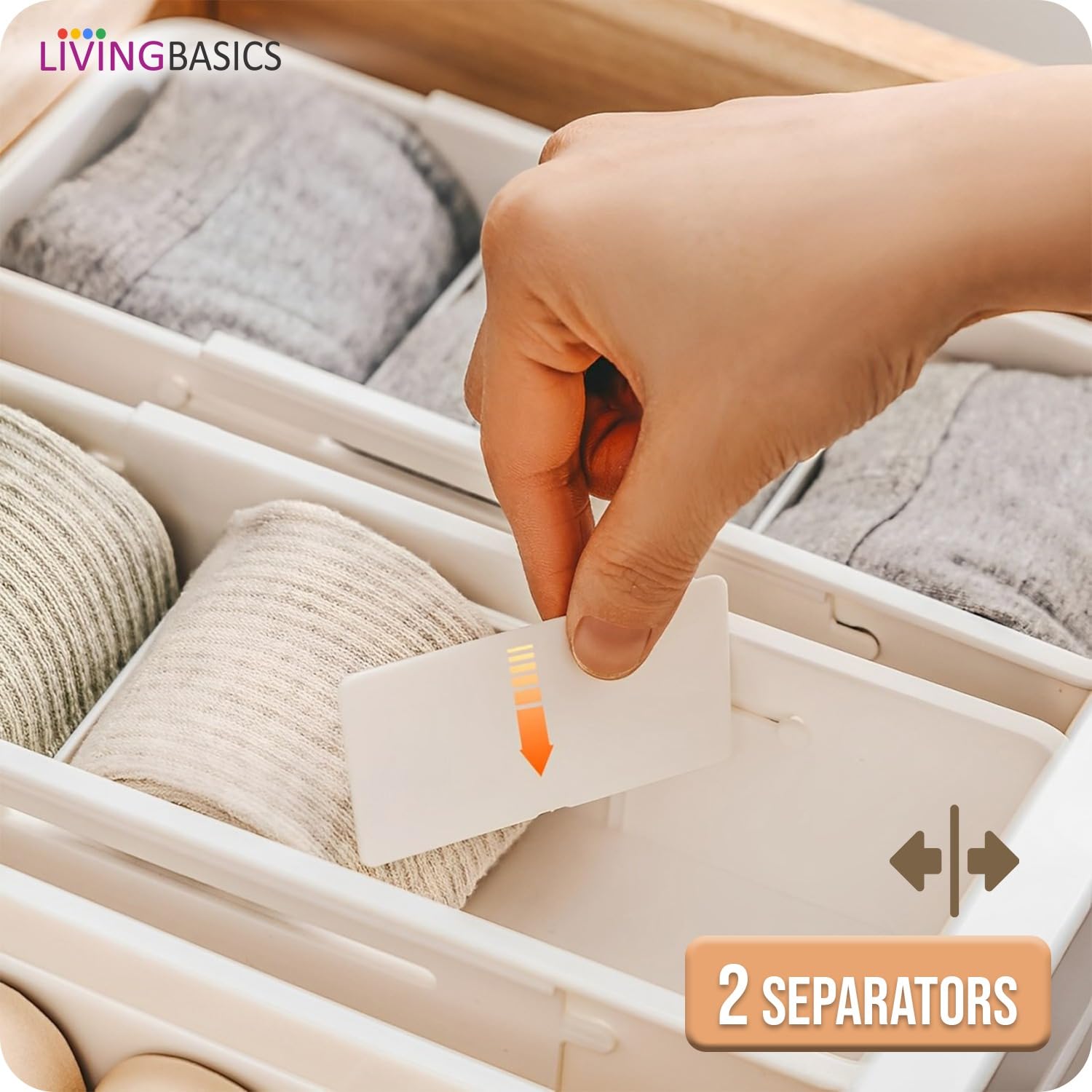 LIVINGBASICS 2 Large 3 Small Expandable Drawer Organizer Set - Adjustable Storage Tray & Divider for Kitchen, Office, Bathroom - White PPCP Plastic Organizer for Utensils, Makeup, Office Supplies