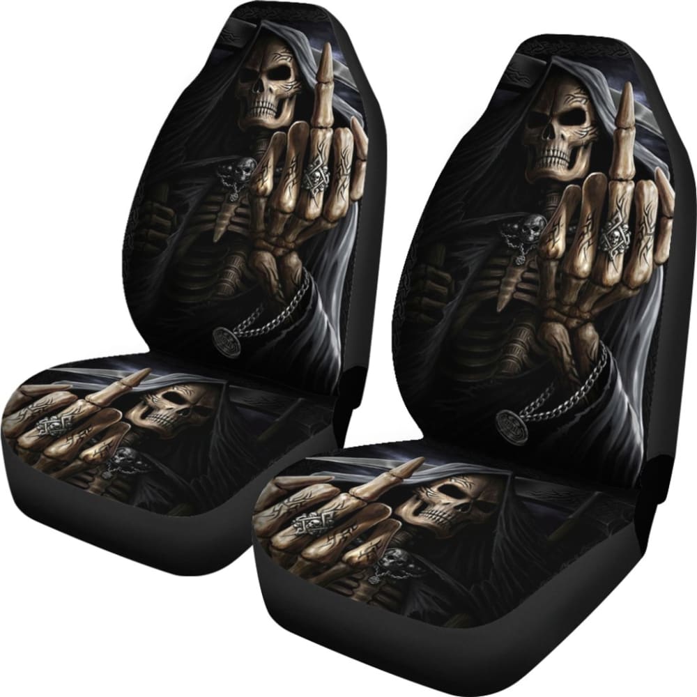 2 Pcs Gothic Skull Car Seat Covers - Universal Fit for Cars, Trucks & SUVs - Black Skull Design for Halloween, Punk & Rocker Style - Perfect for Car Interior Decoration & Themed Parties