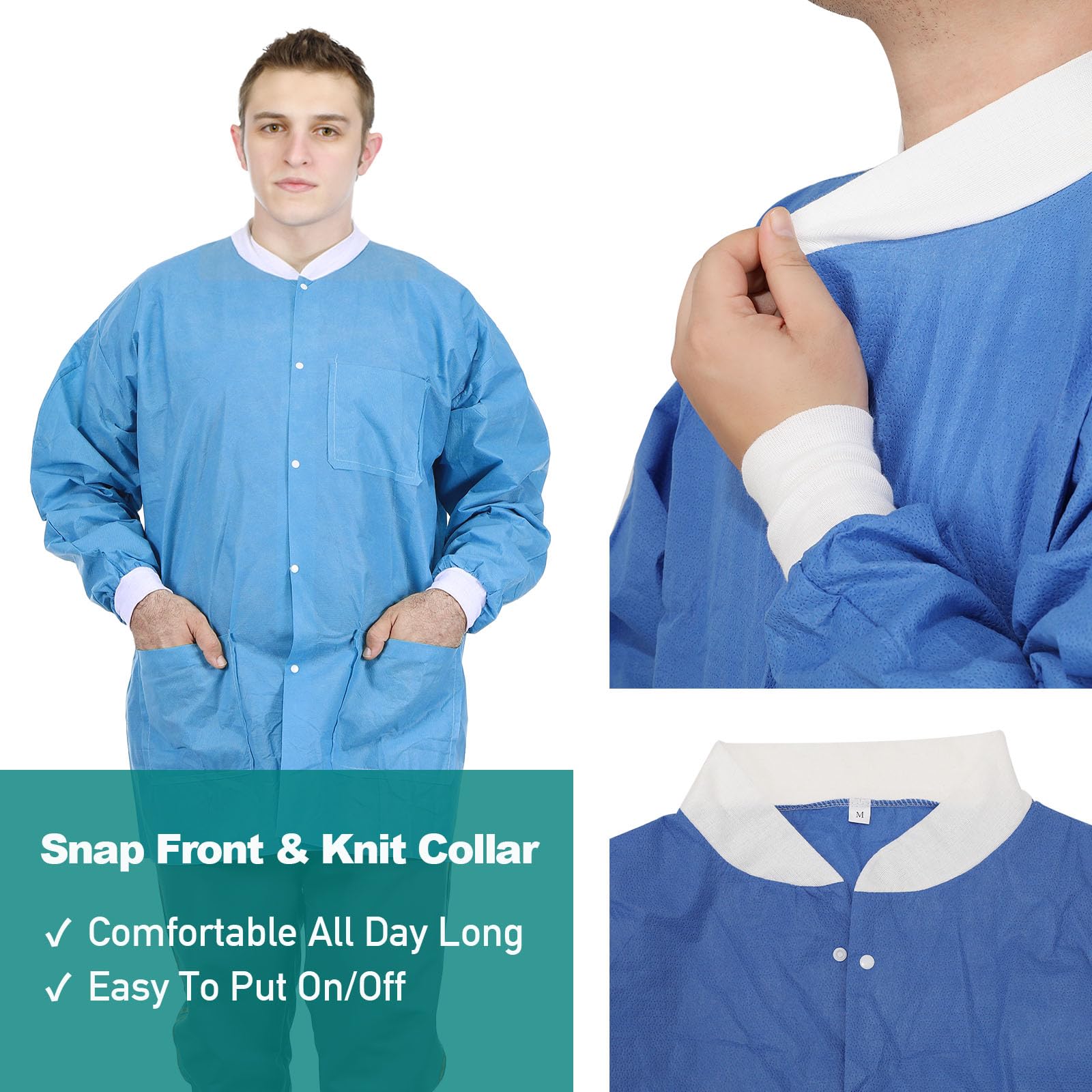 Dental Grade Disposable Lab Jackets - Durable SMS Multi-Layer 45G Hip-Length with Pockets & Knit Cuffs for Adults | Ideal for Dental Clinics, Medical Labs & Healthcare Professionals