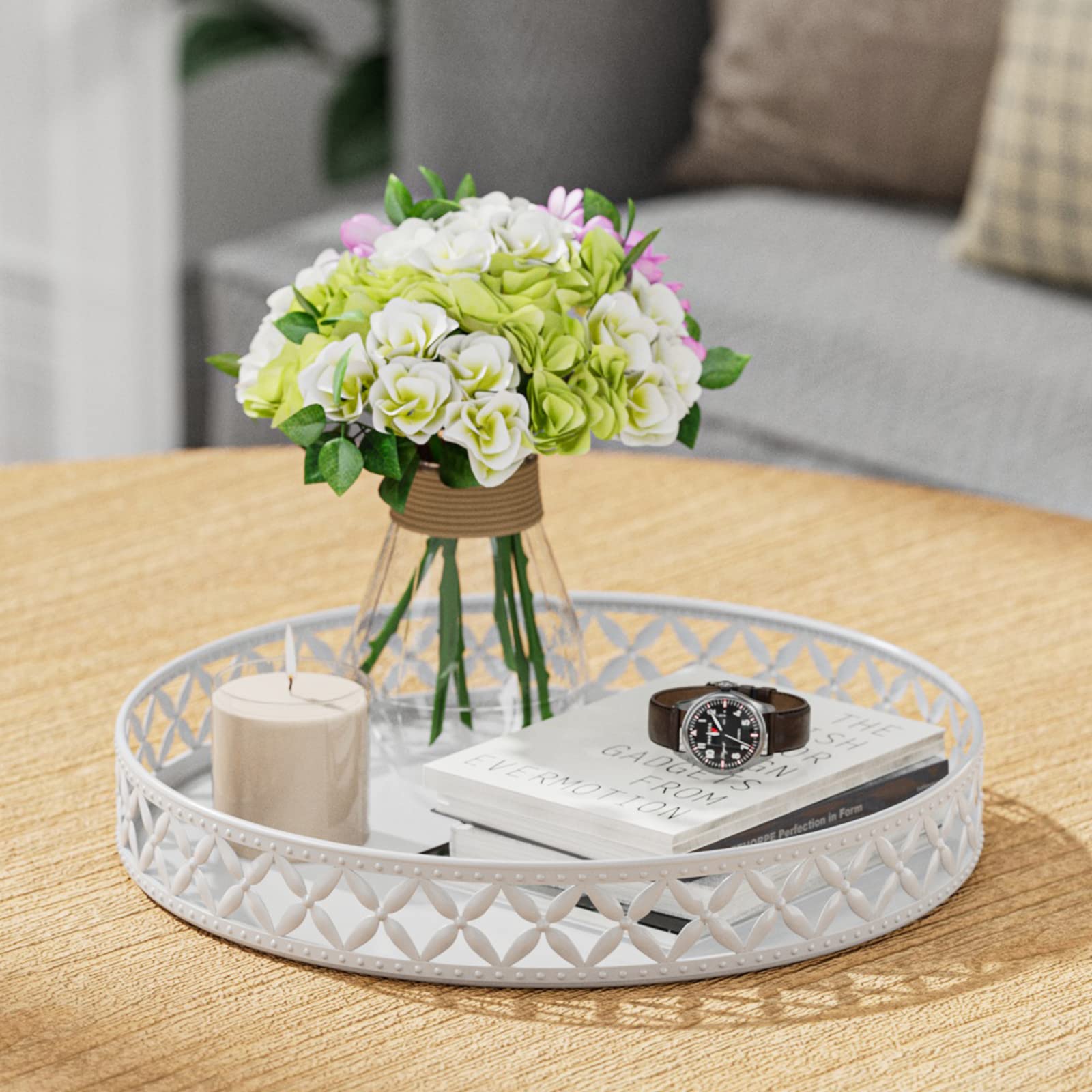 EKNITEY 11 Inch White Bathroom Counter Tray - Decorative Vanity Organizer for Cosmetics, Perfume & Jewelry Storage | Perfect for Bathroom, Bedroom & Dresser Countertop Organization