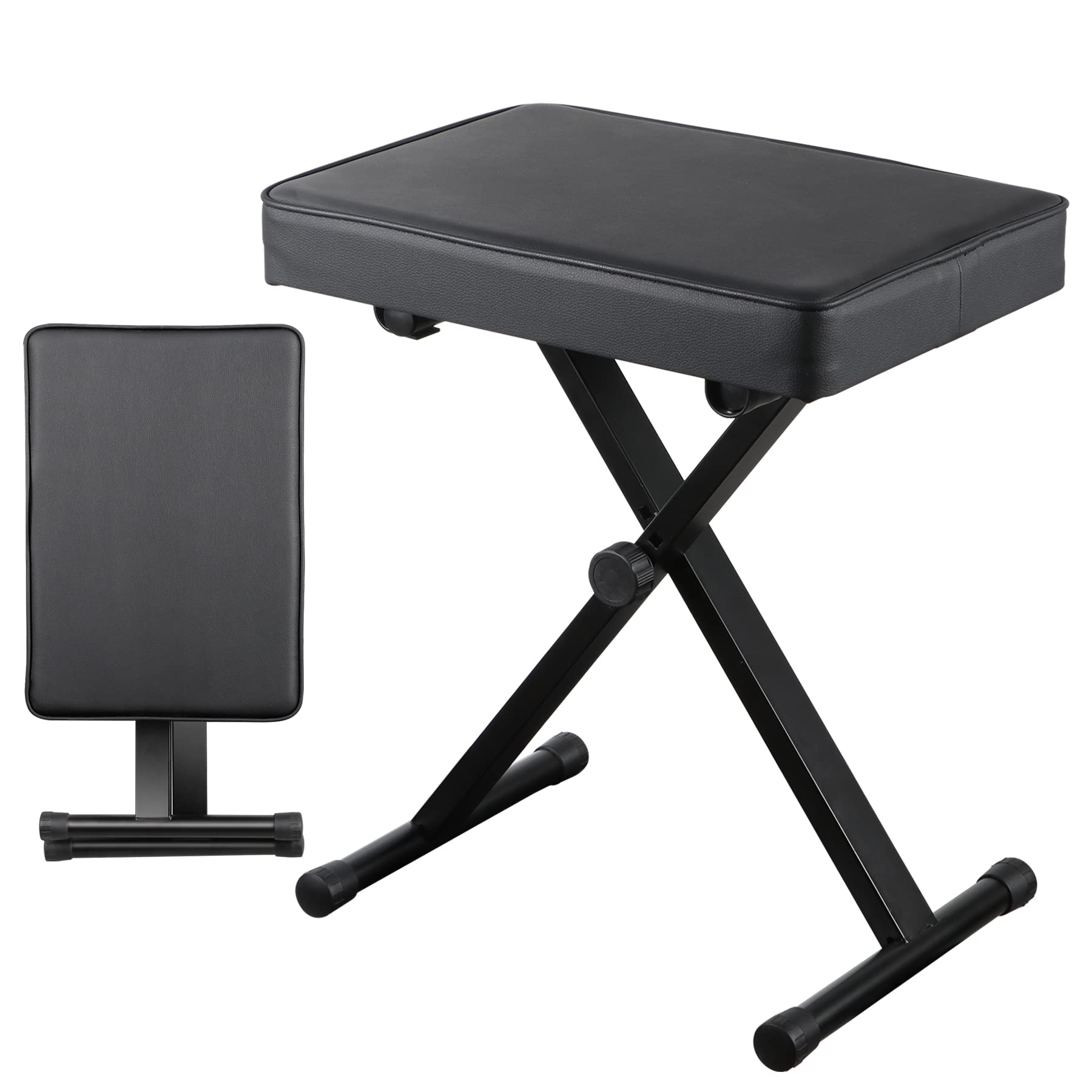 Adjustable Folding Padded Piano Bench - Portable Non-Slip Keyboard Stool with X-Style Frame | Perfect for Home, Studio & Travel Use - Black