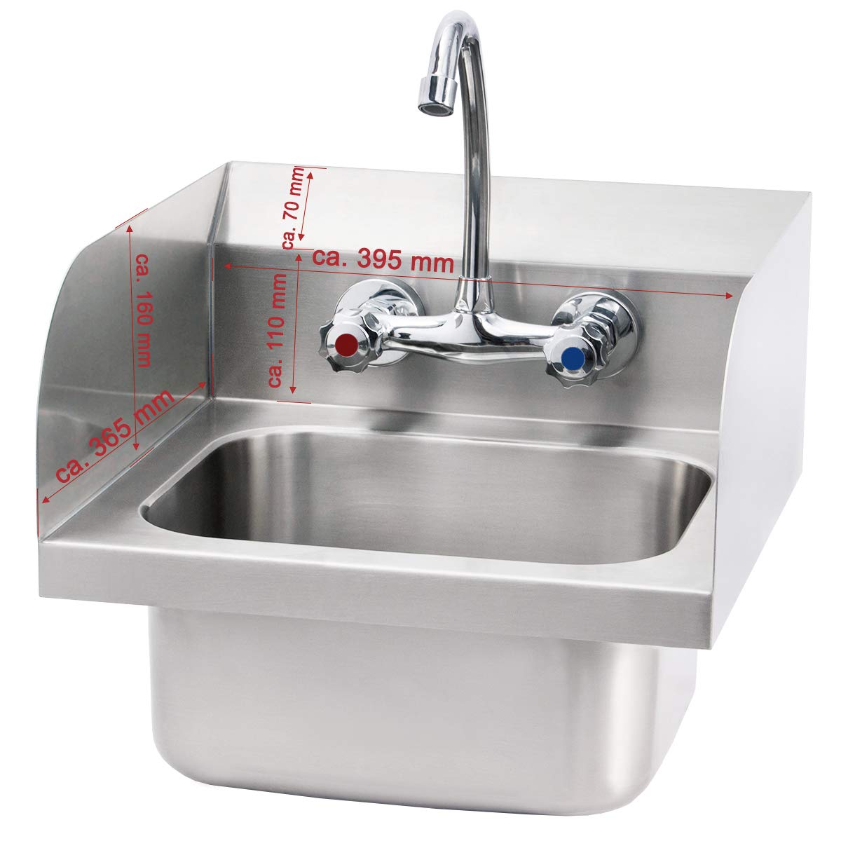Beeketal HWB-II Stainless Steel Wall Mounted Industrial Hand Wash Sink with Splash Guard, Mixer Tap & Drain Hose - Heavy-Duty Commercial Kitchen, Garage, Workshop & Laboratory Cleaning Station