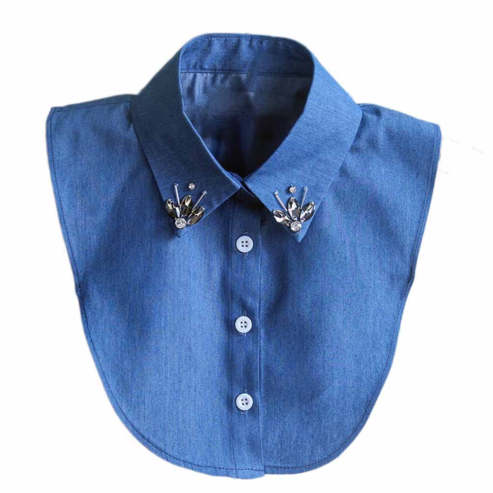 Psivika Women's Detachable Faux Denim Collar - Washable Fake Shirt Collar Lapel for Blouses & Tops | Perfect for Layering, Office Wear & Casual Outfits