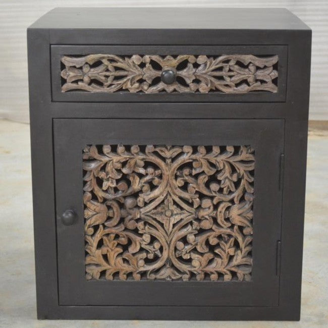 Exquisite Dynasty Carved Jali Panel Side Table - Handcrafted Wooden End Table with Intricate Design - Perfect for Living Room, Bedroom, or Patio Decor