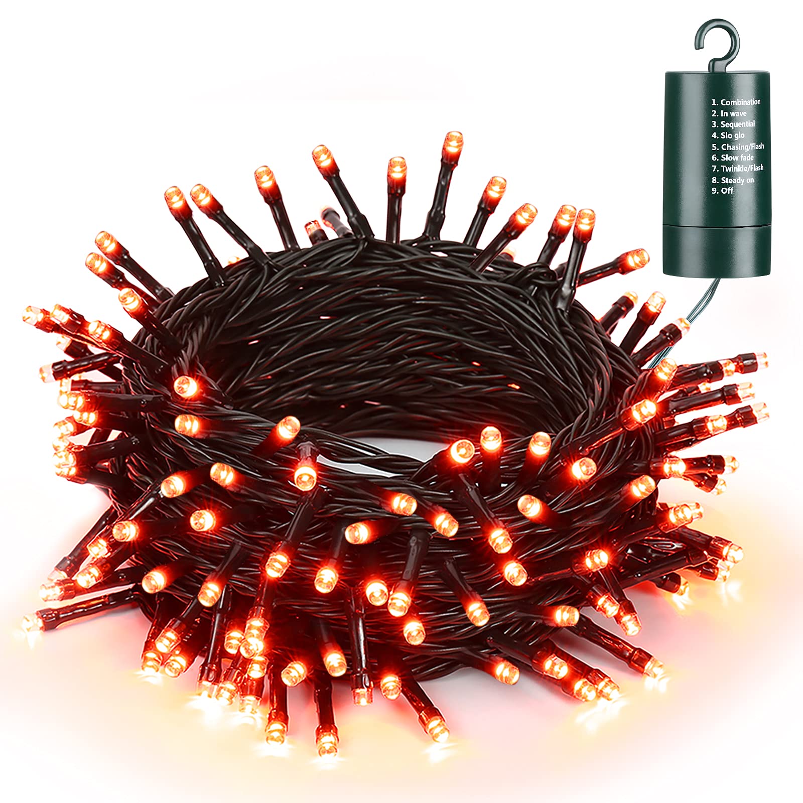 Orange Halloween LED String Lights - 66ft 200 LED Waterproof with Timer for Outdoor Halloween Decorations