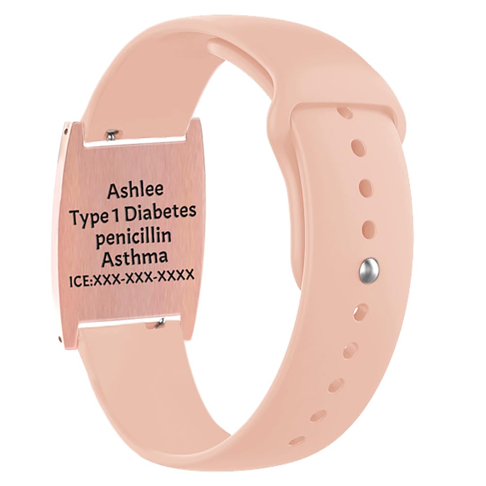 Personalized Rose Gold Medical Alert ID Bracelet for Women - Adjustable 6