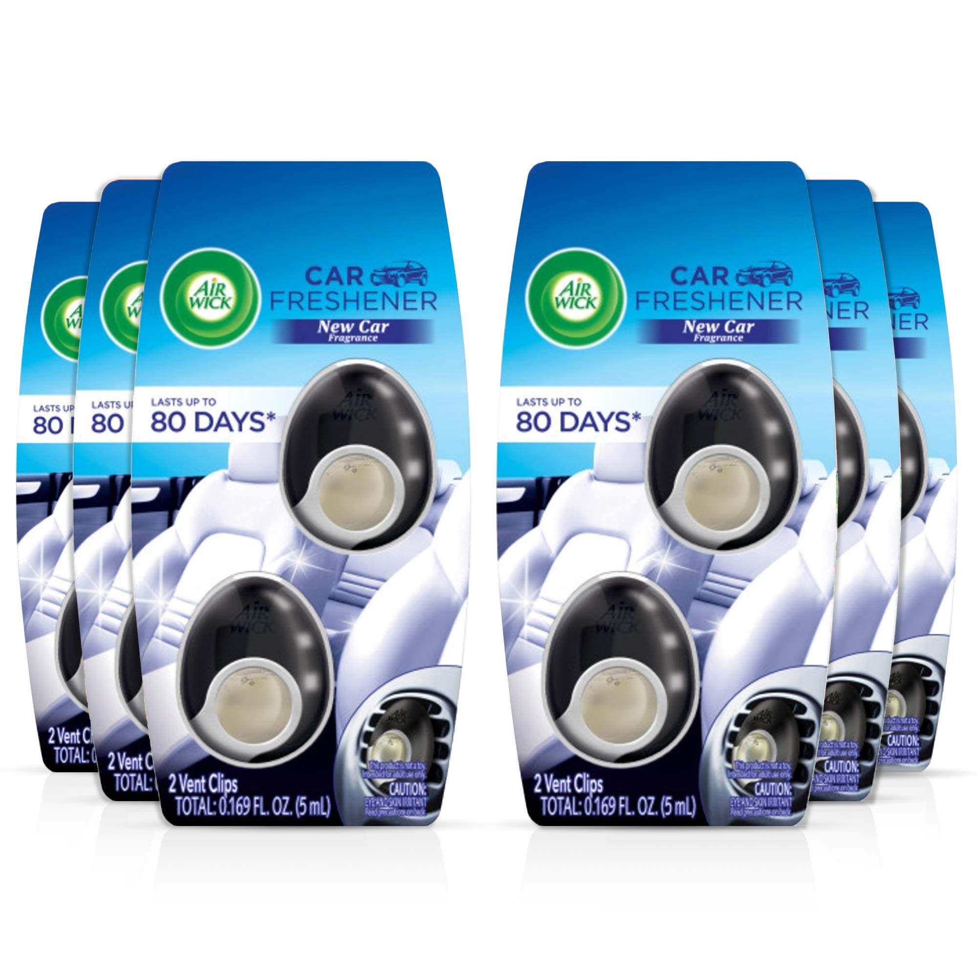 Air Wick Car Air Freshener Vent Clips - New Car Scent, Odor Eliminator & Neutralizer, 6 Pack (2 Count Each) | Long-Lasting Fragrance for Vehicles, Office & Home Use