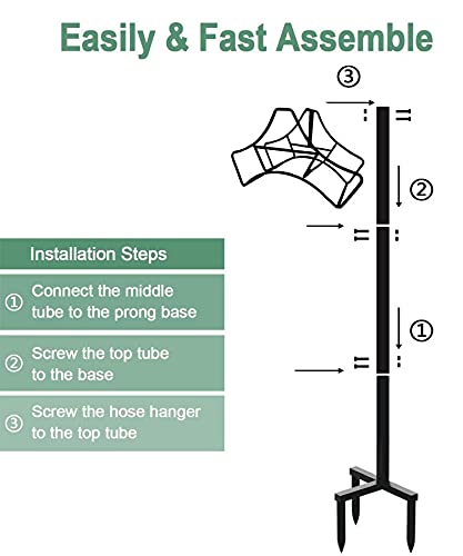 Garbuildman Heavy Duty Metal Garden Hose Holder Stand - Outdoor Water Pipe Reel Rack with Rust-Proof Coating, Shiny Black - Perfect for Lawn, Yard & Garden Watering Organization
