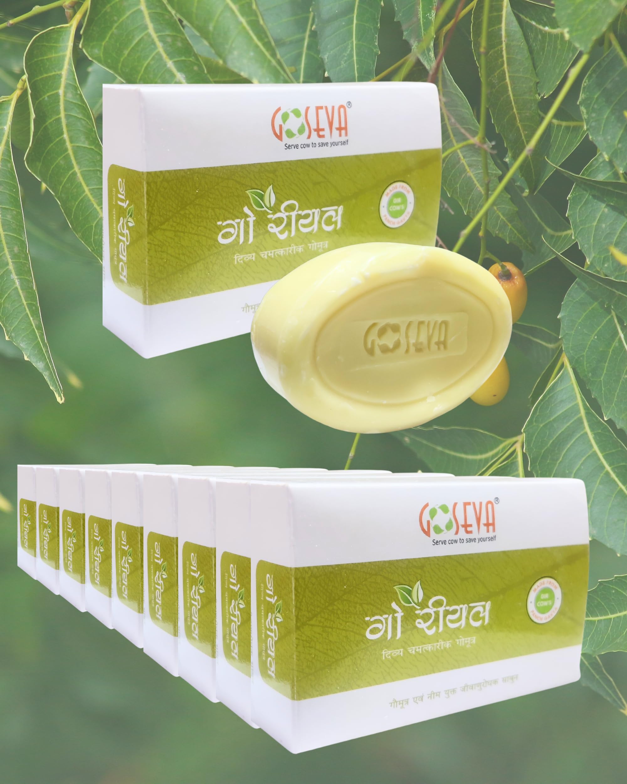 Goaseva Goreal Neem & Cow Urine Bath Soap (Pack of 9) - 100% Natural Panchgavya Ayurvedic Soap with Neem Extract for Skin Care & Detox - Ideal for Daily Cleansing, Spiritual Bathing Rituals, and Holistic Wellness