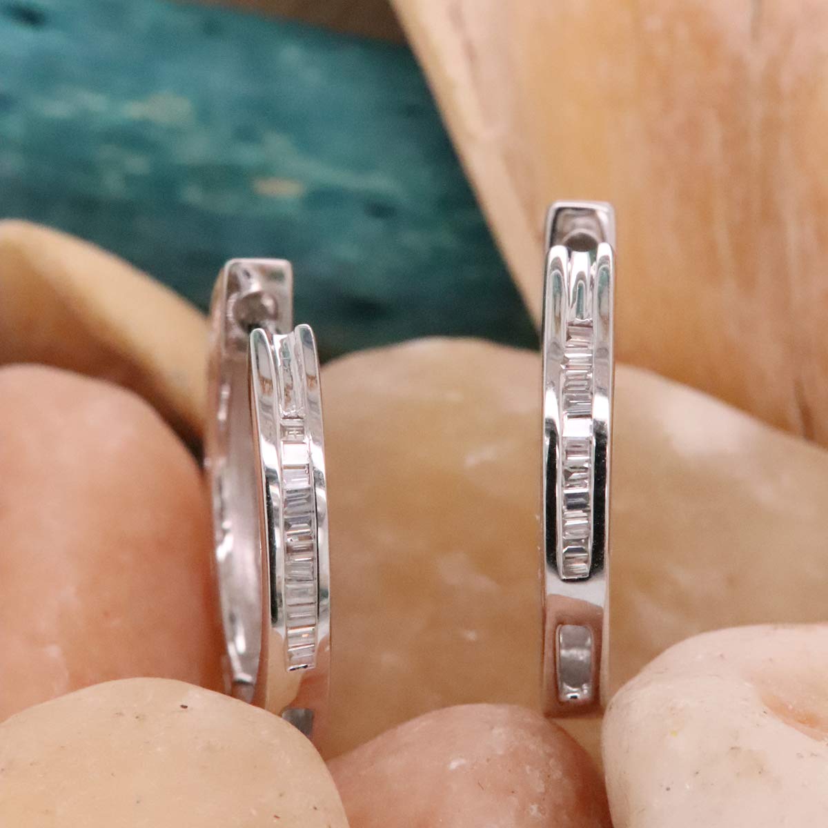 Dazzlingrock 0.13ct Baguette Cut Diamond Huggie Hoop Earrings for Women & Men - Sterling Silver Unisex Jewelry - Perfect for Everyday Wear, Gifts & Special Occasions