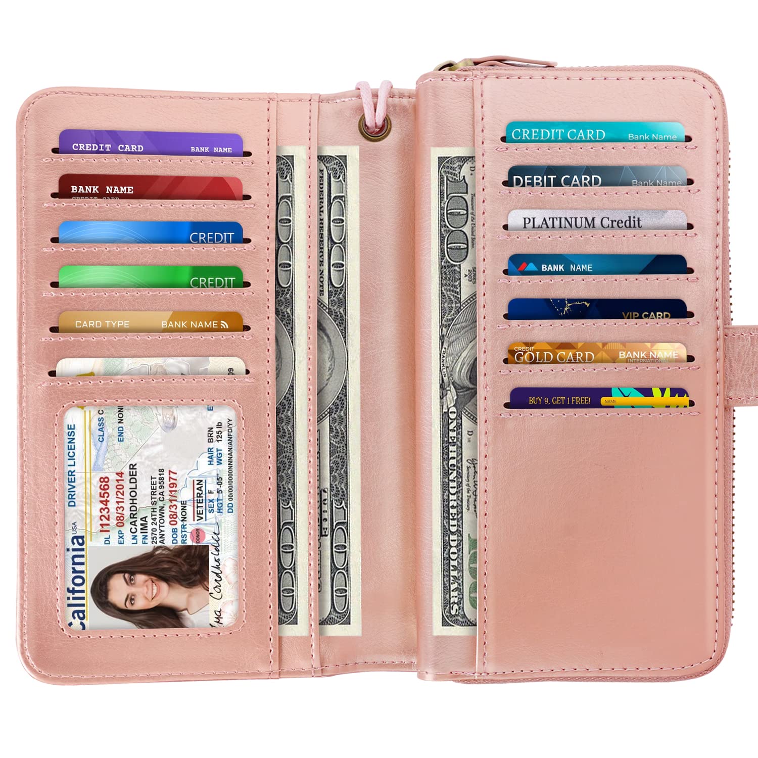 Women's RFID Blocking Leather Wallet - Multi Card Holder & Clutch Purse with Wrist Strap | Slim Organizer for Credit Cards, Cash & ID | Perfect for Travel, Shopping & Everyday Use