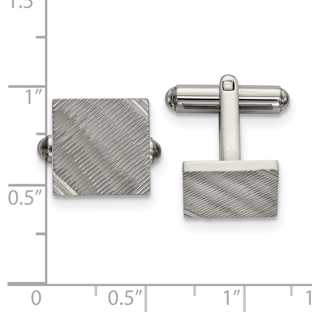 The Black Bow Stainless Steel Textured Striped Square Cuff Links, 13mm (1/2 Inch) - Perfect for Weddings, Business Meetings & Formal Events