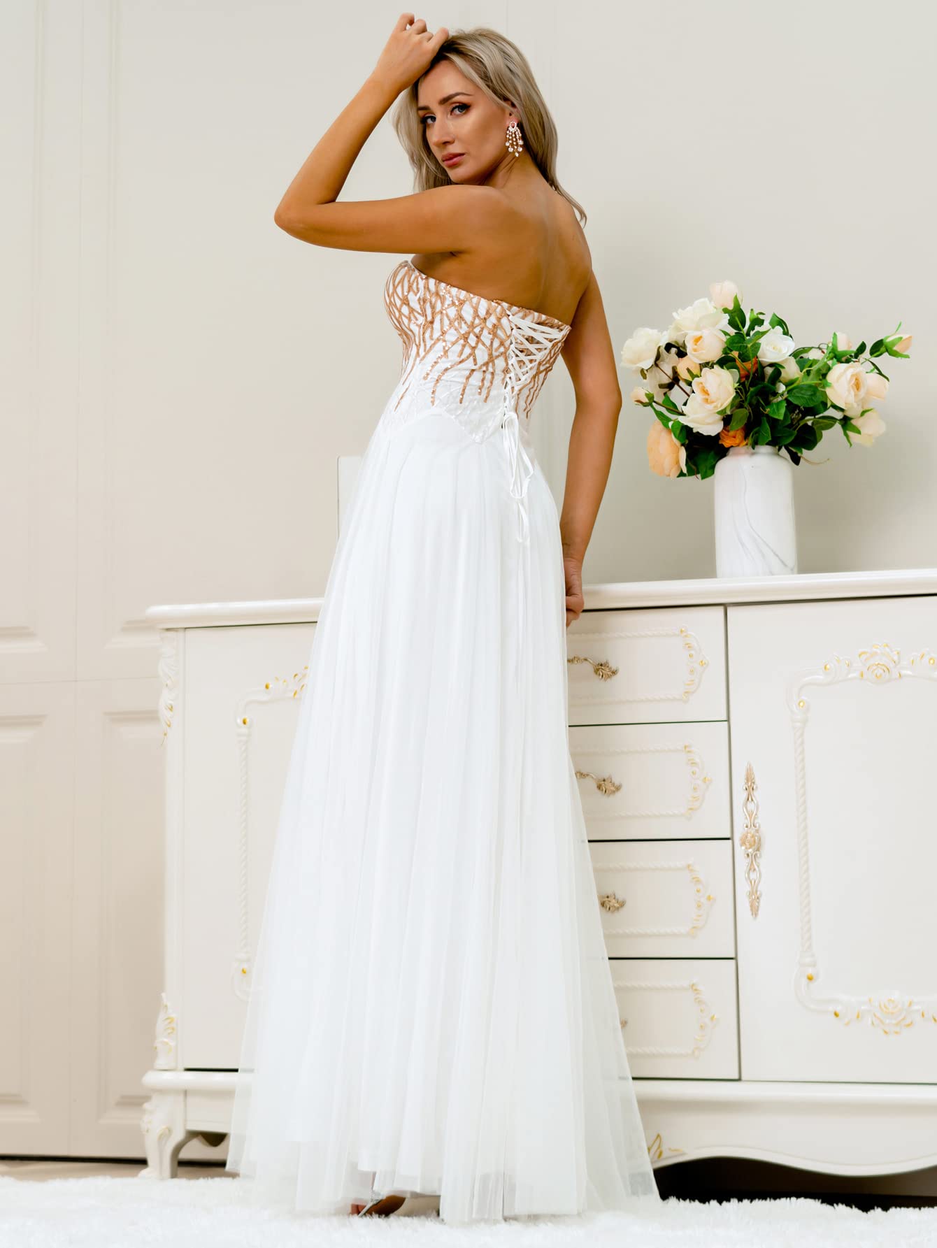 Sparkling Sequin Off Shoulder Mesh Long Wedding Dress for Bride - Perfect for Beach, Church and Formal Bridal Ceremonies