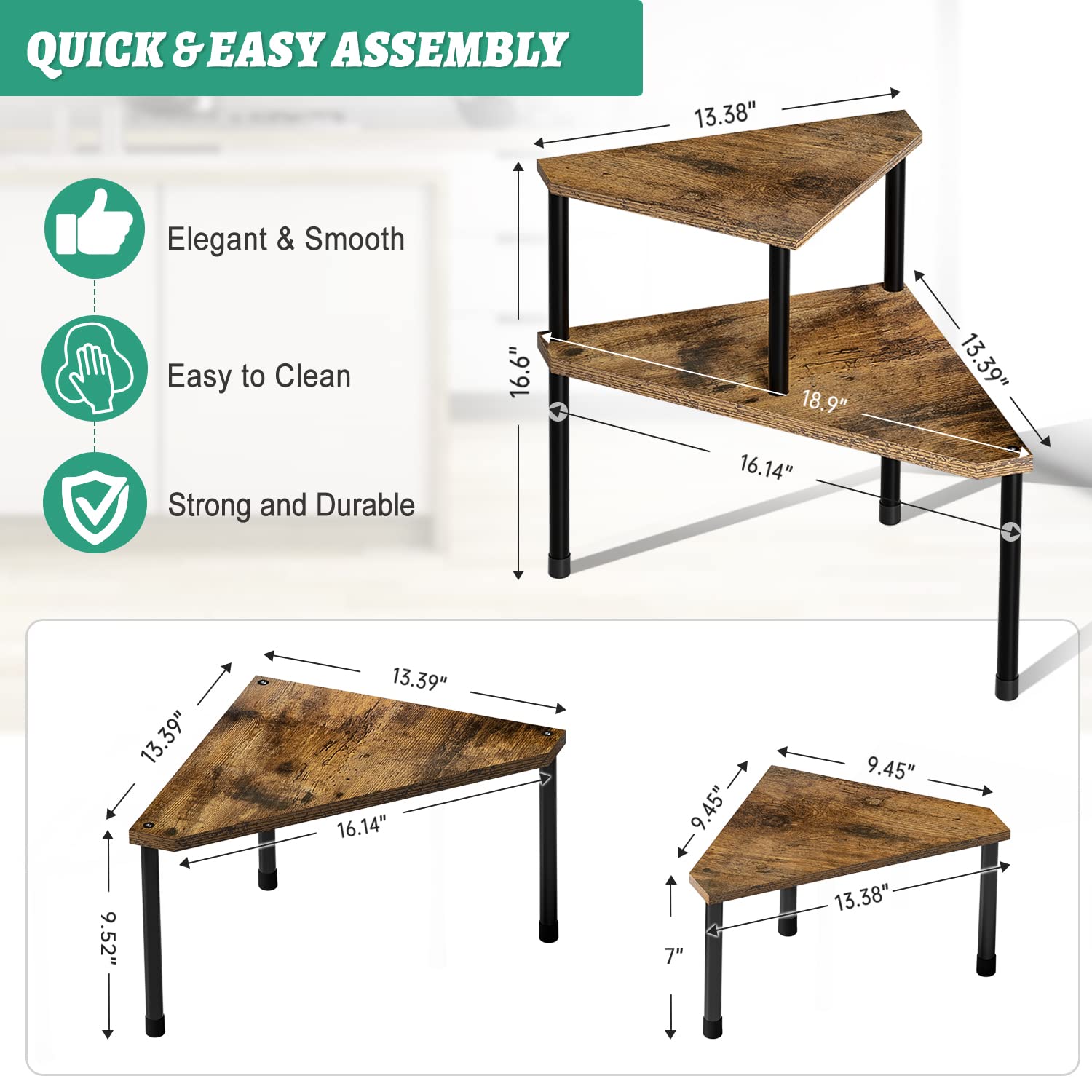 2-Tier Rust Brown Kitchen Countertop Organizer - Spice Rack for Salt & Coffee Storage, Bathroom Sink Organizer for Toiletries & Makeup - Perfect for Small Spaces, Counter Corners & Dresser Tables
