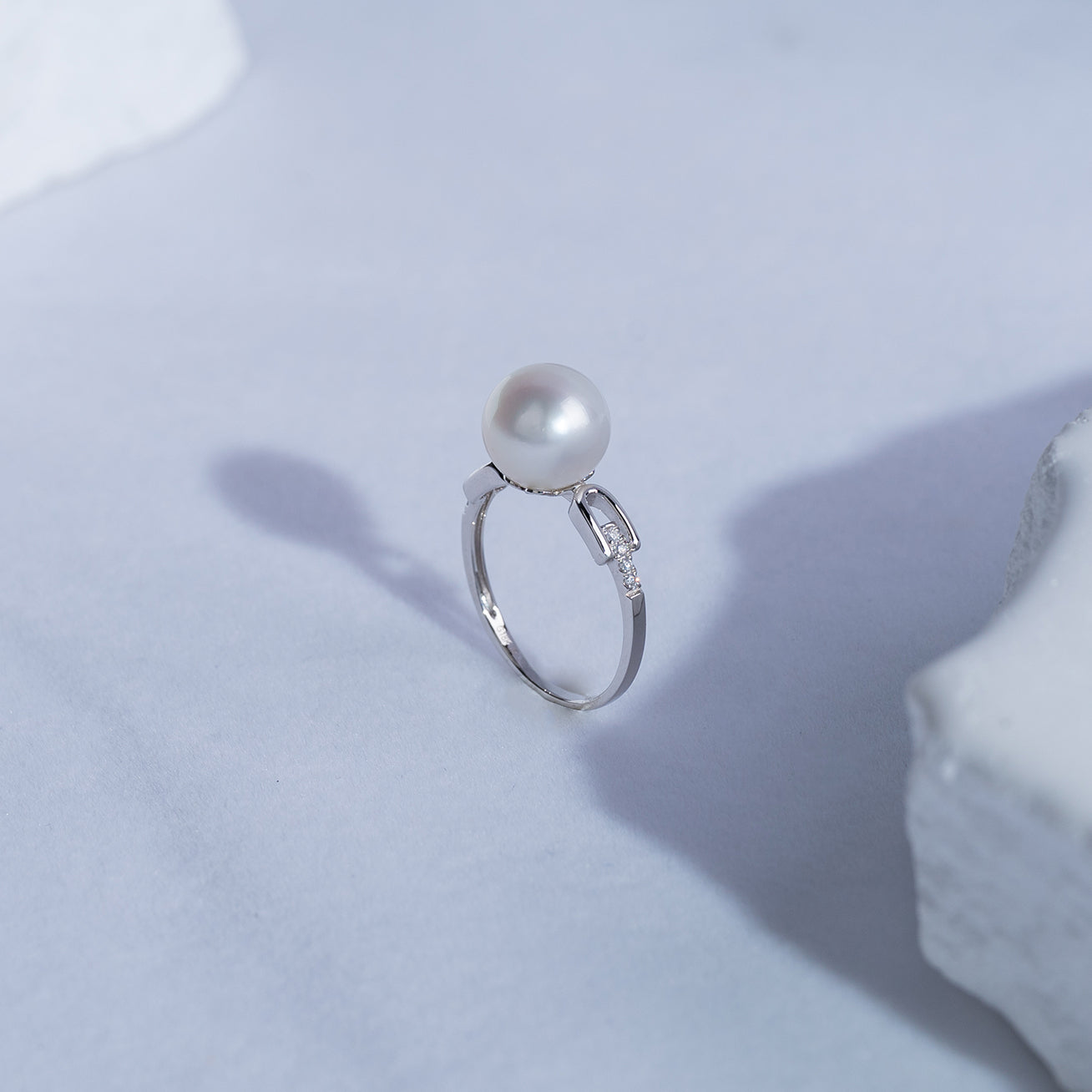18K Gold Diamond & Australian White South Sea Pearl Ring KR00055 - Elegant Bridal Jewelry, Anniversary Gift for Her, Luxury Engagement Ring