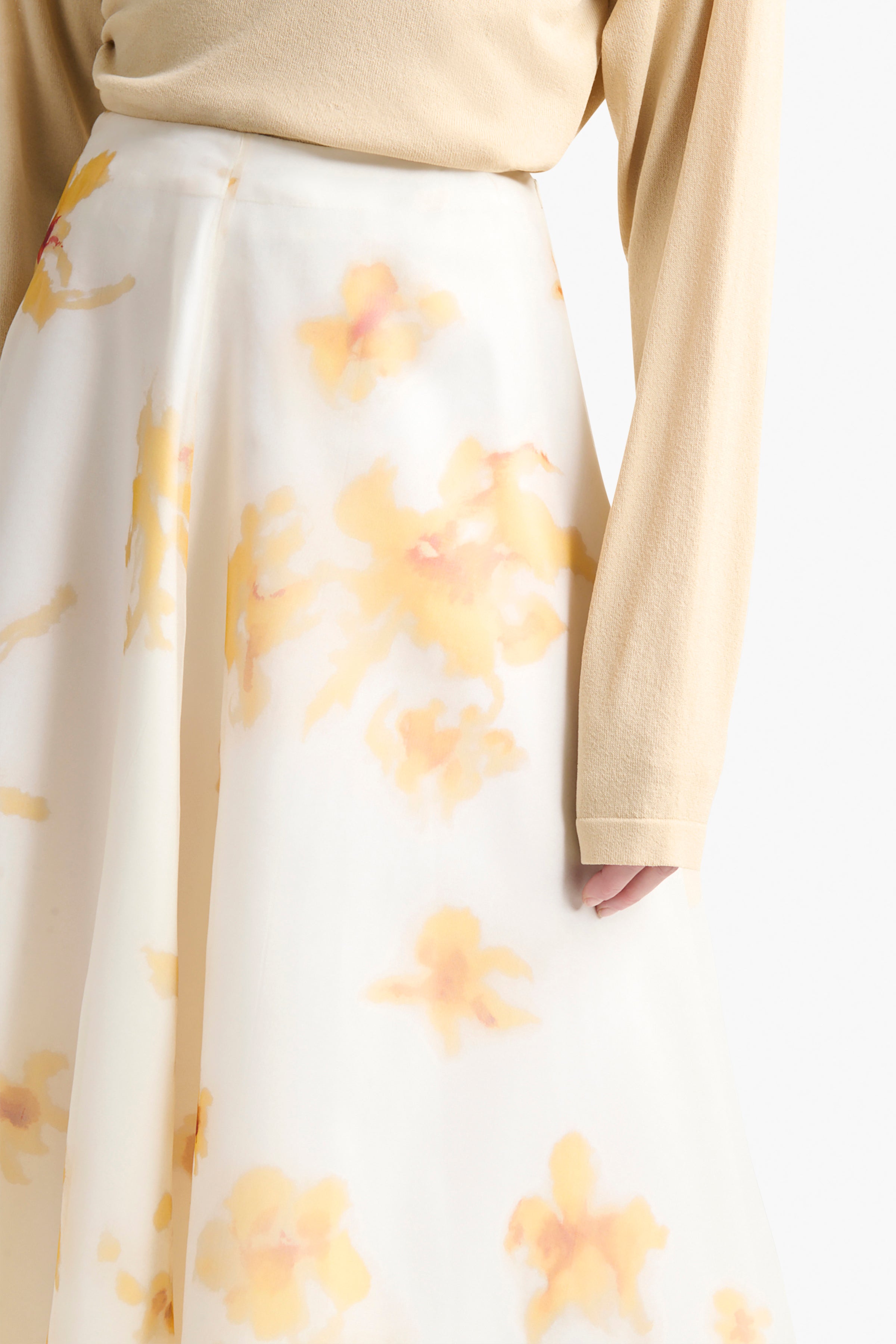 Varda Floral Print Midi Skirt in Ivory - Elegant Summer Dress for Women, Perfect for Beach Vacation, Garden Party & Casual Outings