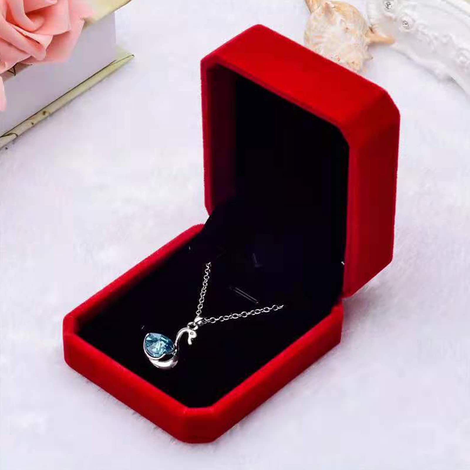 Velvet Jewelry Storage Box - Elegant Red Pendant Necklace Gift Case for Women | Perfect for Anniversary, Christmas Gifts & Jewelry Display Showcase | Great for Home Decor, Wedding Accessories & Jewelry Organization