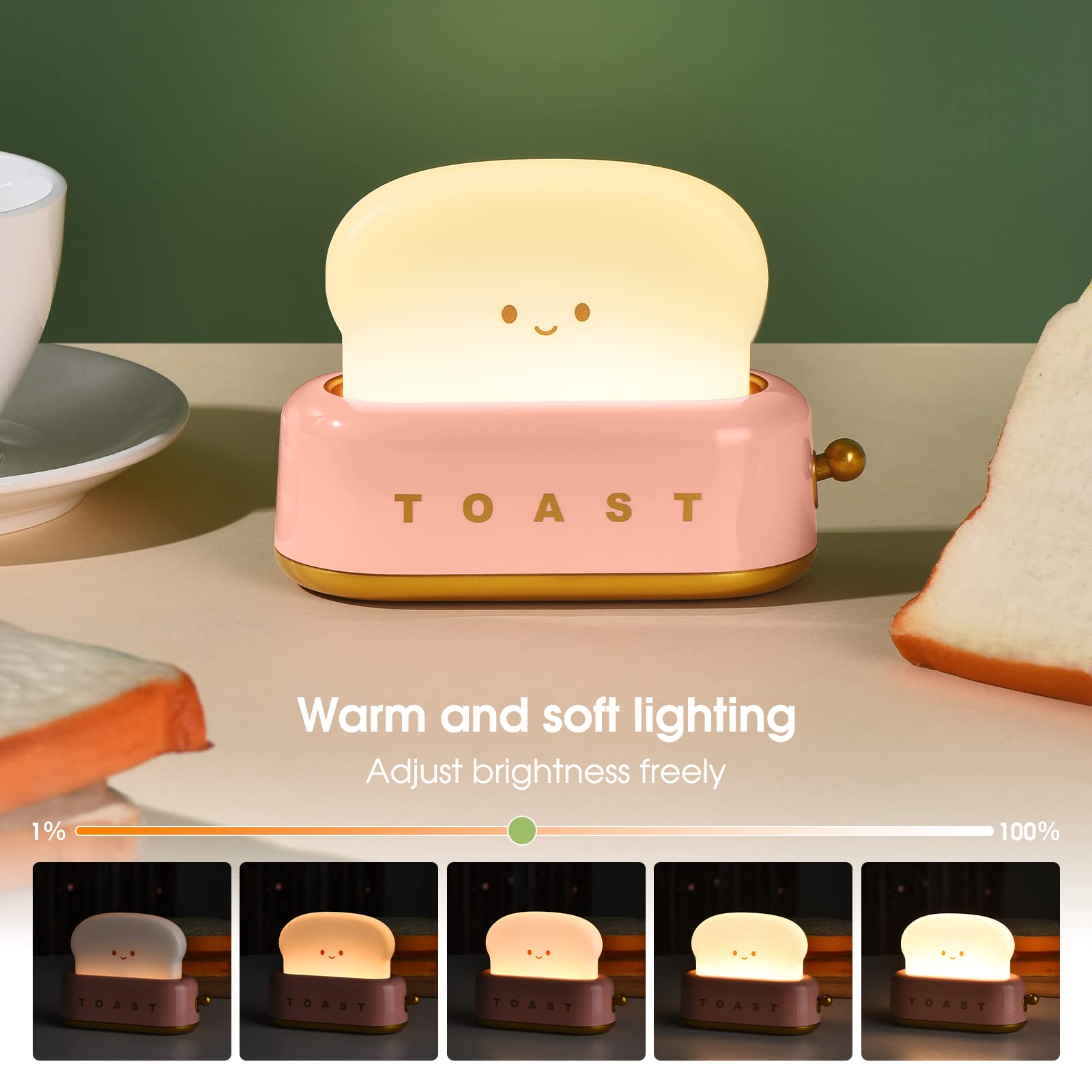 Kawaii Smile Toaster Night Light - Rechargeable LED Table Lamp with Timer & Auto Shutoff, Cute Home Decor for Bedroom, Living Room, Office - Perfect Gift for Kids & Adults (Yellow) - Creates Cozy Ambiance for Reading, Relaxing & Nighttime Comfort
