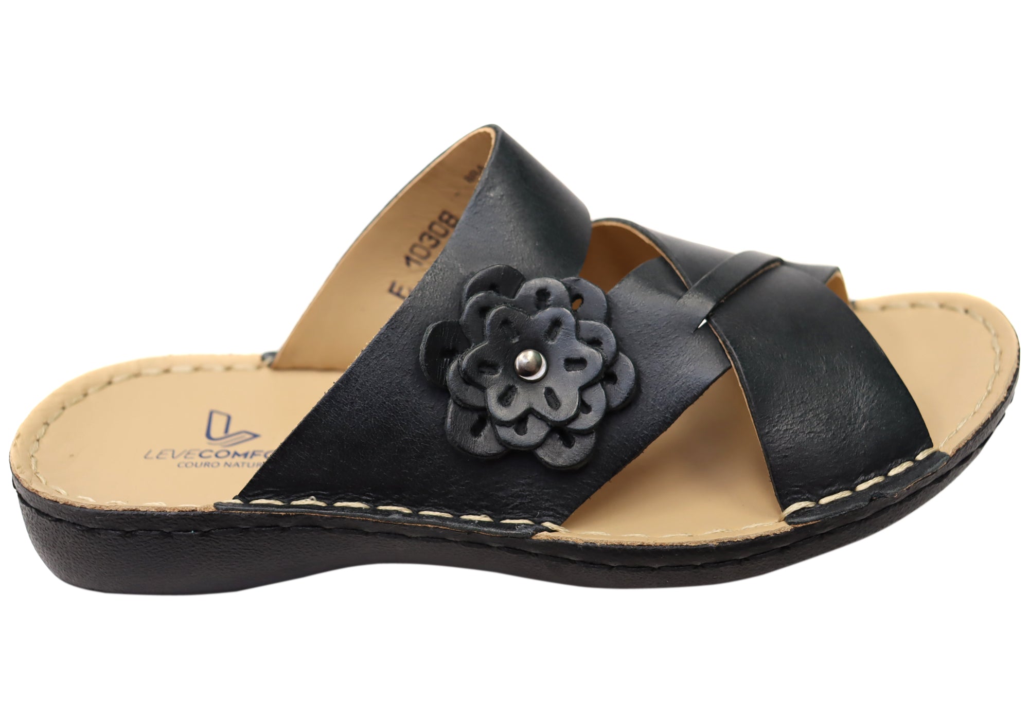 Levecomfort Debra Women's Brazilian Comfortable Leather Slides Sandals - Soft & Supportive for Casual Wear, Beach, and Home Use