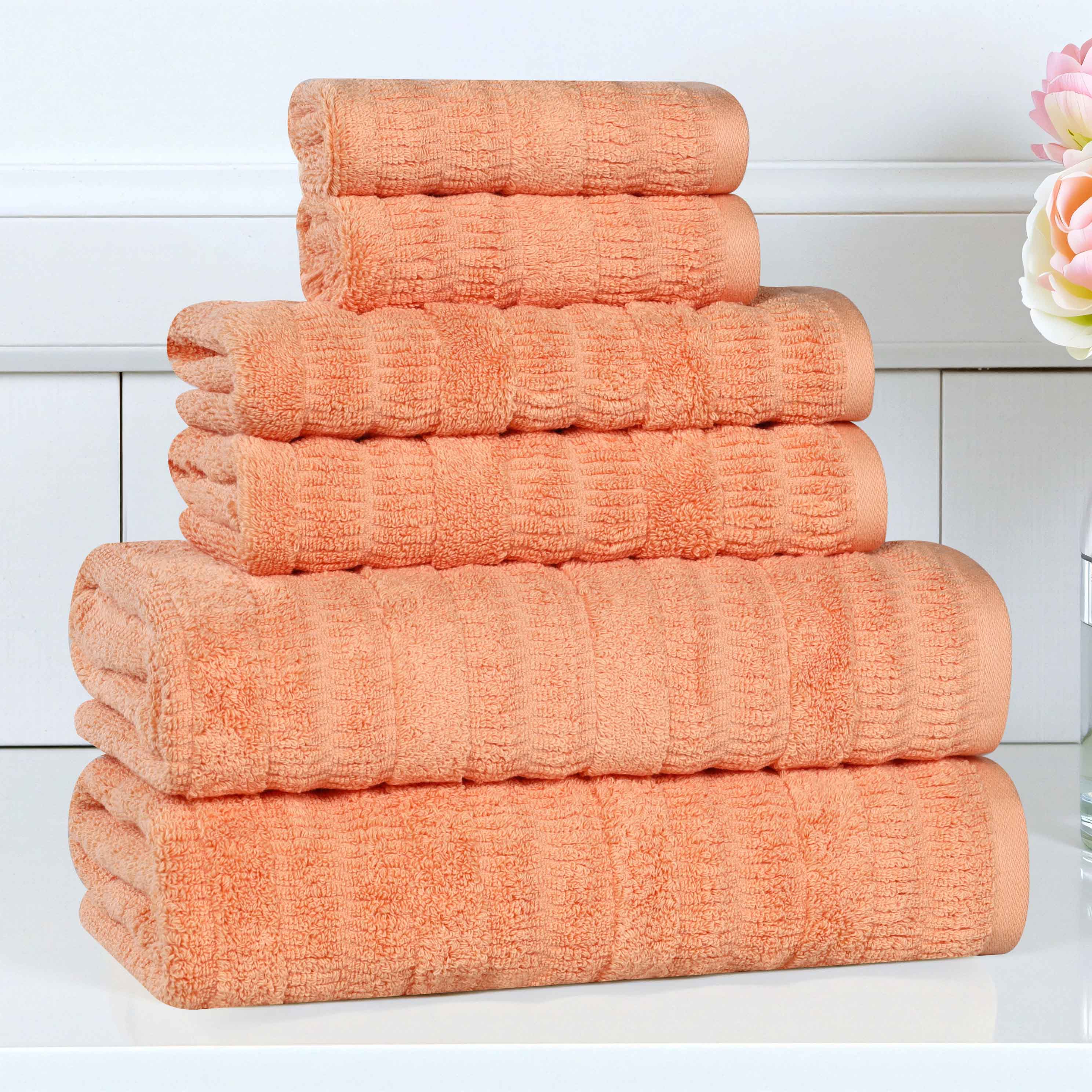 Premium 6-Piece Cotton Towel Set - Soft, Absorbent & Quick-Drying Bath Towels for Spa, Gym & Luxury Home Use - Mika Smart Twist Vertical Ribbed Design