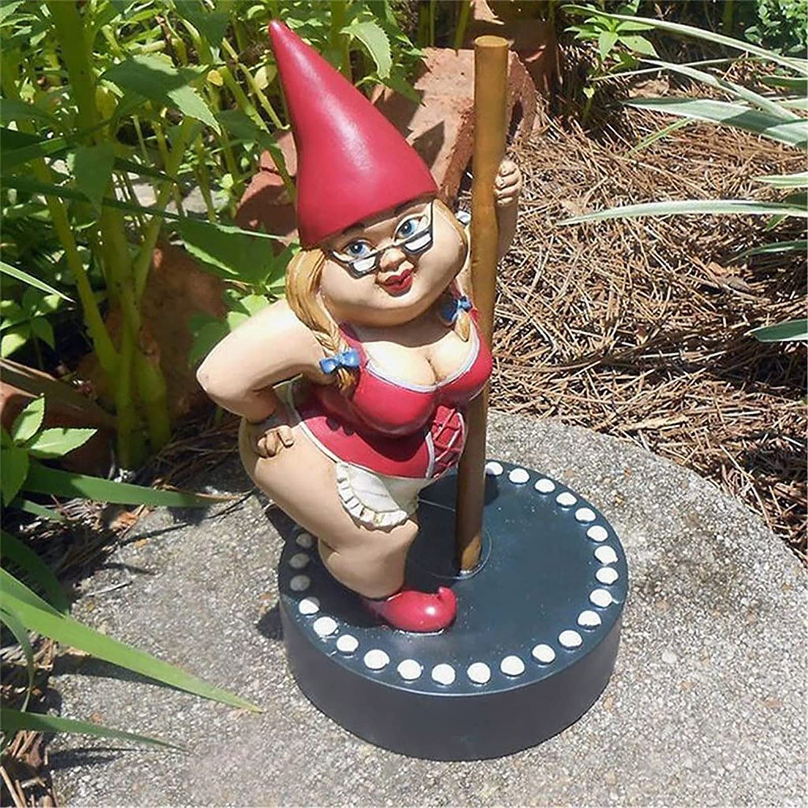 Funny Outdoor Garden Gnome Statue - Sexy Red Pole Dancing Goblin Decor for Lawns, Patios & Gardens | Unique Gift for Garden Lovers & Humor Enthusiasts