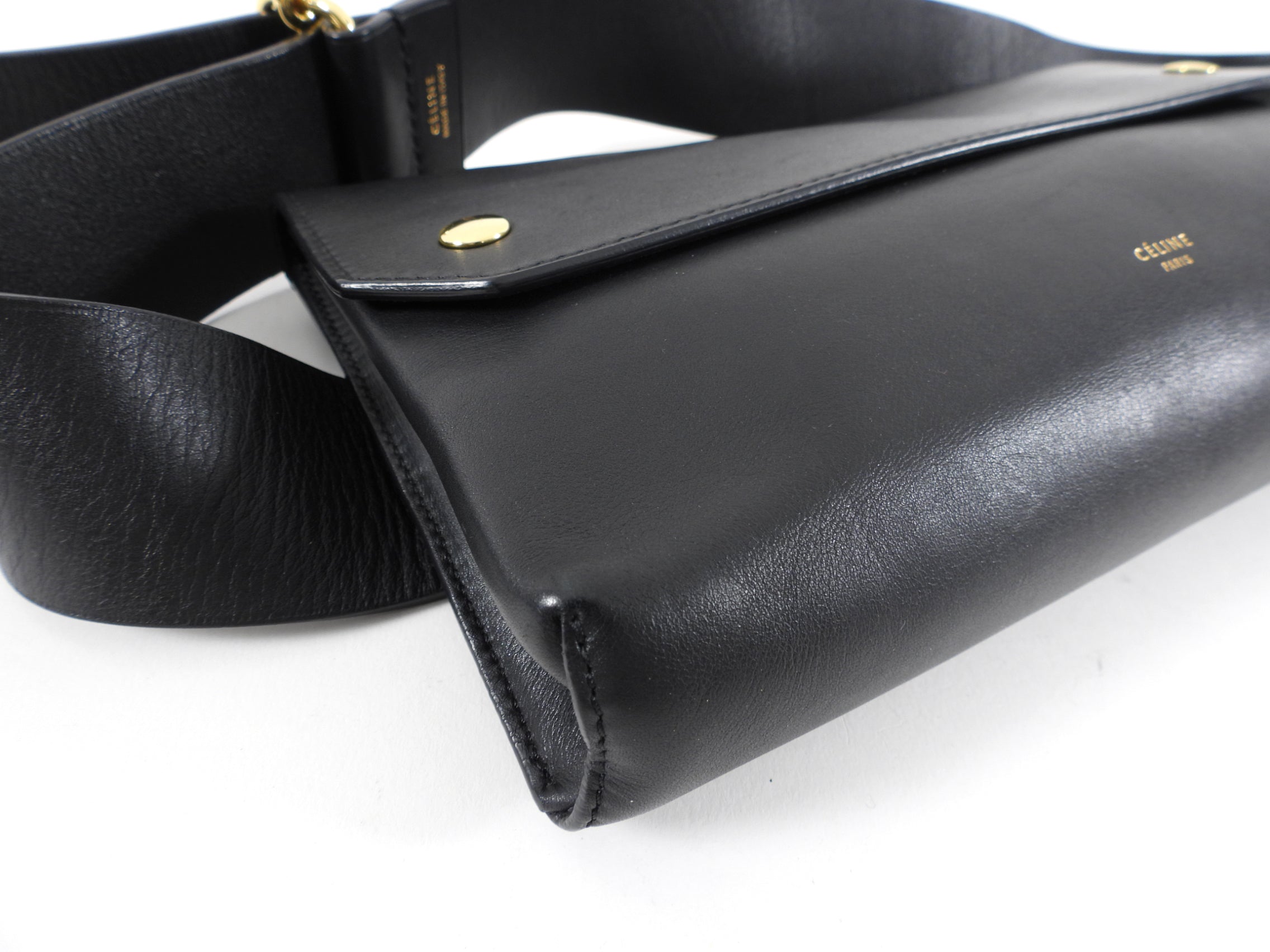 Celine Black Leather Waist Fanny Pack - Stylish Hands-Free Crossbody Bag for Travel, Shopping & Outdoor Activities