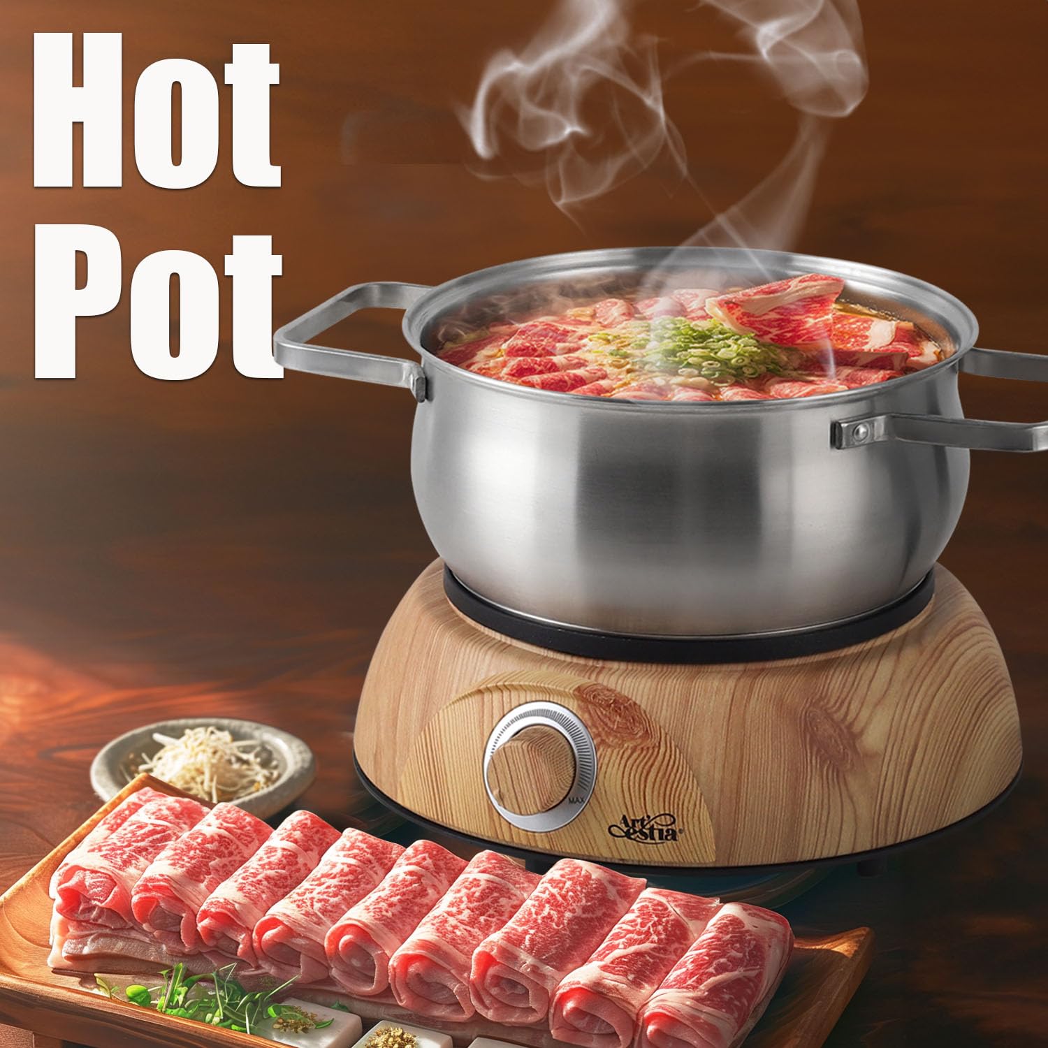 Artestia Swiss Design 1500W Electric Fondue Pot Set - Temperature Control for Melting Chocolate, Cheese & Oil Broth - Includes 8 Colorful Forks - Perfect for Fondue Parties, Family Gatherings & Romantic Dinners