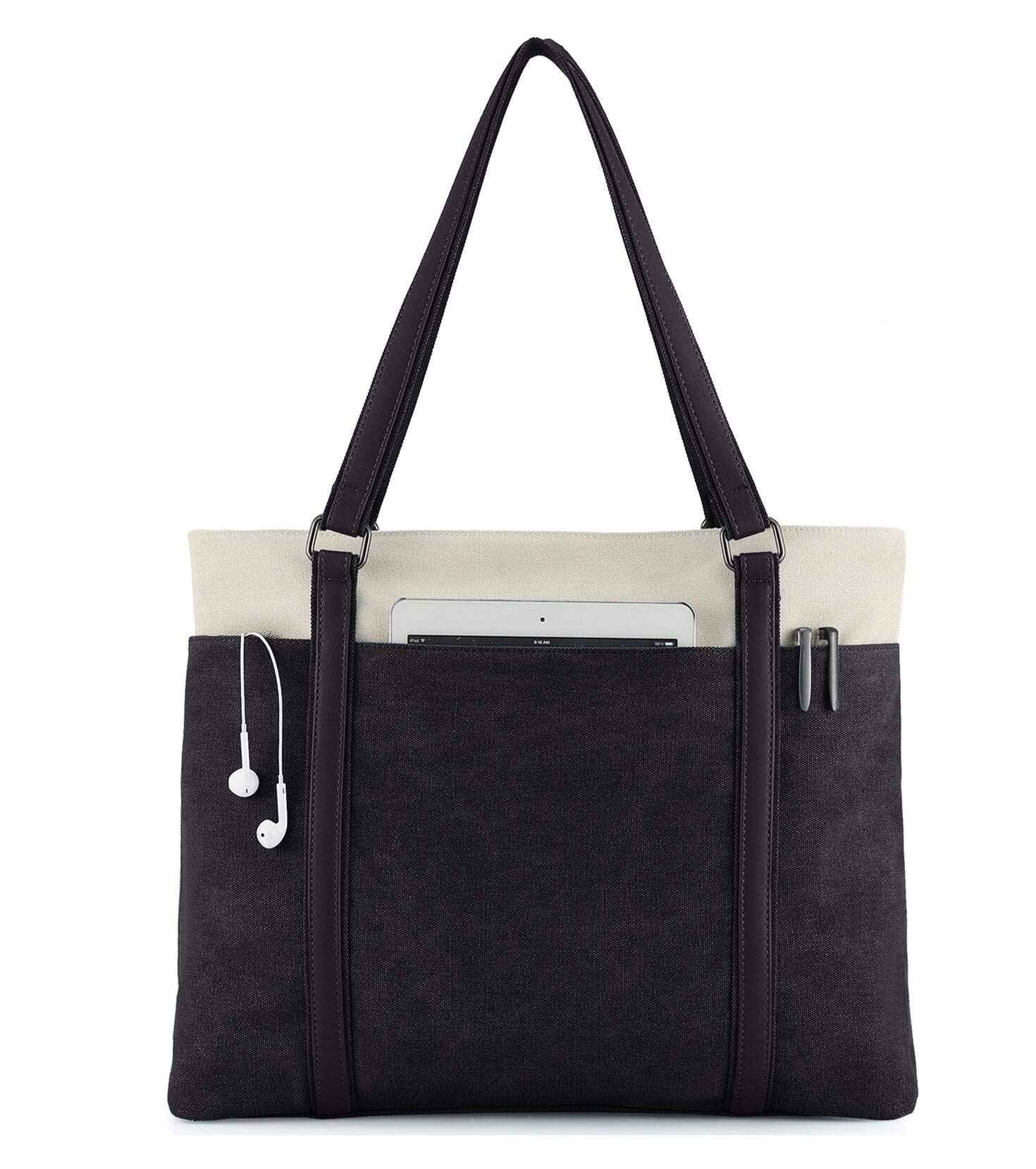 VOGUZY Women's Canvas Laptop Tote Bag - Stylish Work Purse & Professional Handbag for Office, Business Travel & Daily Commute
