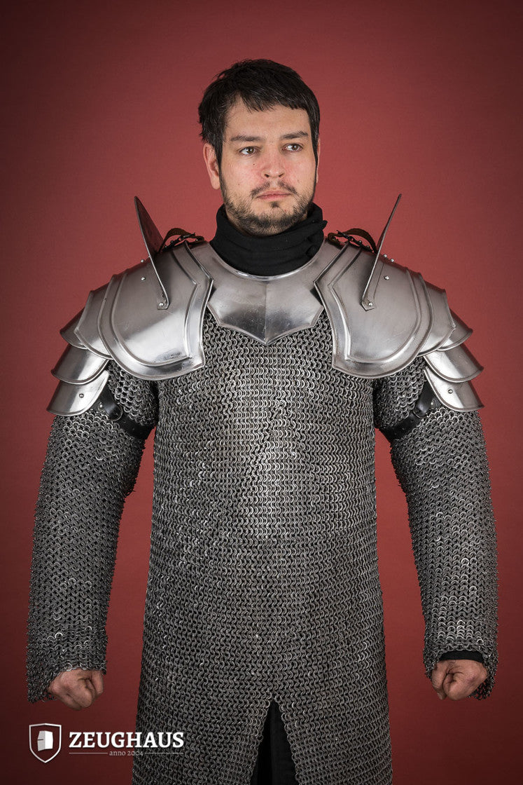 Polished Warrior Pauldrons with Bladebreakers - Medieval Armor Shoulder Guards for LARP, Cosplay & Renaissance Fairs