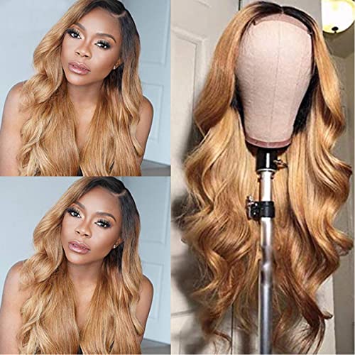1B27 Two-Tone Human Hair Wig - Body Wave Honey Blonde 28