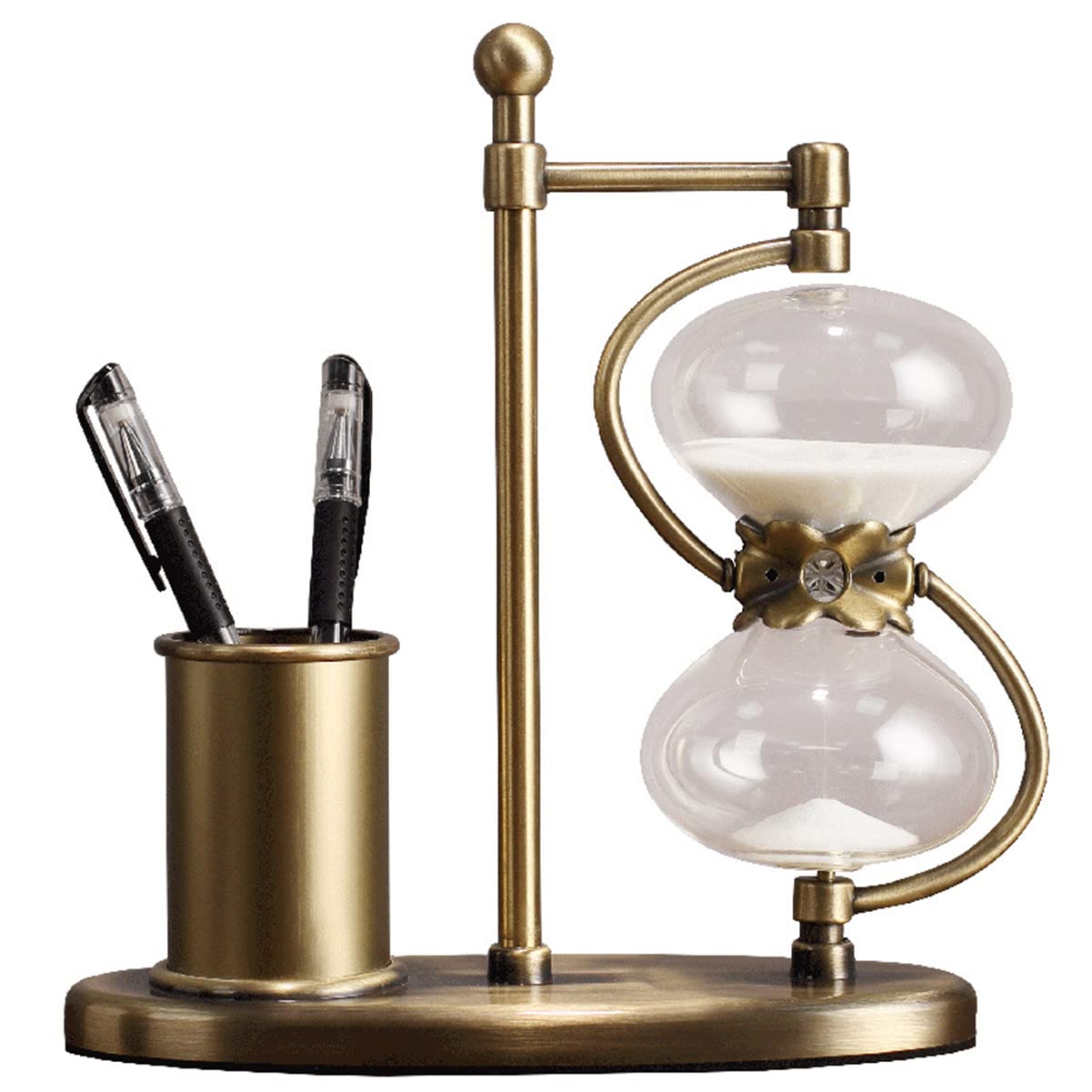 KOQIO Multifunction Hourglass Timer - 15/30/60 Minute Sand Clock with 360° Flip Design, Metal Pen Holder & Creative Home Decor for Living Room, Office Desk, Study Table | Perfect for Time Management, Meditation, and Stylish Interior Decoration