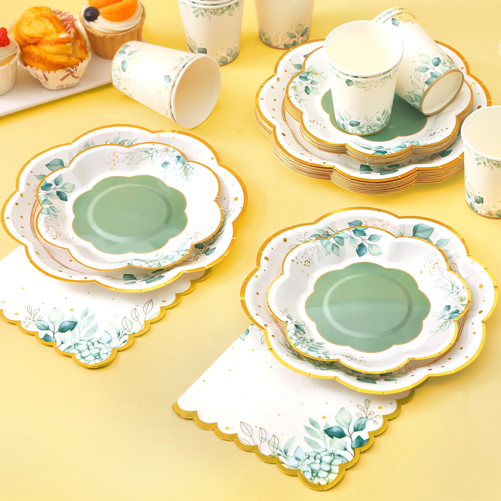 Sage Green Party Plates & Napkins Set - 24 Count Eco-Friendly Disposable Tableware for Birthday, Baby Shower, Bridal Shower, Wedding & Baptism - Elegant Garden Party Decorations & Dinnerware Supplies