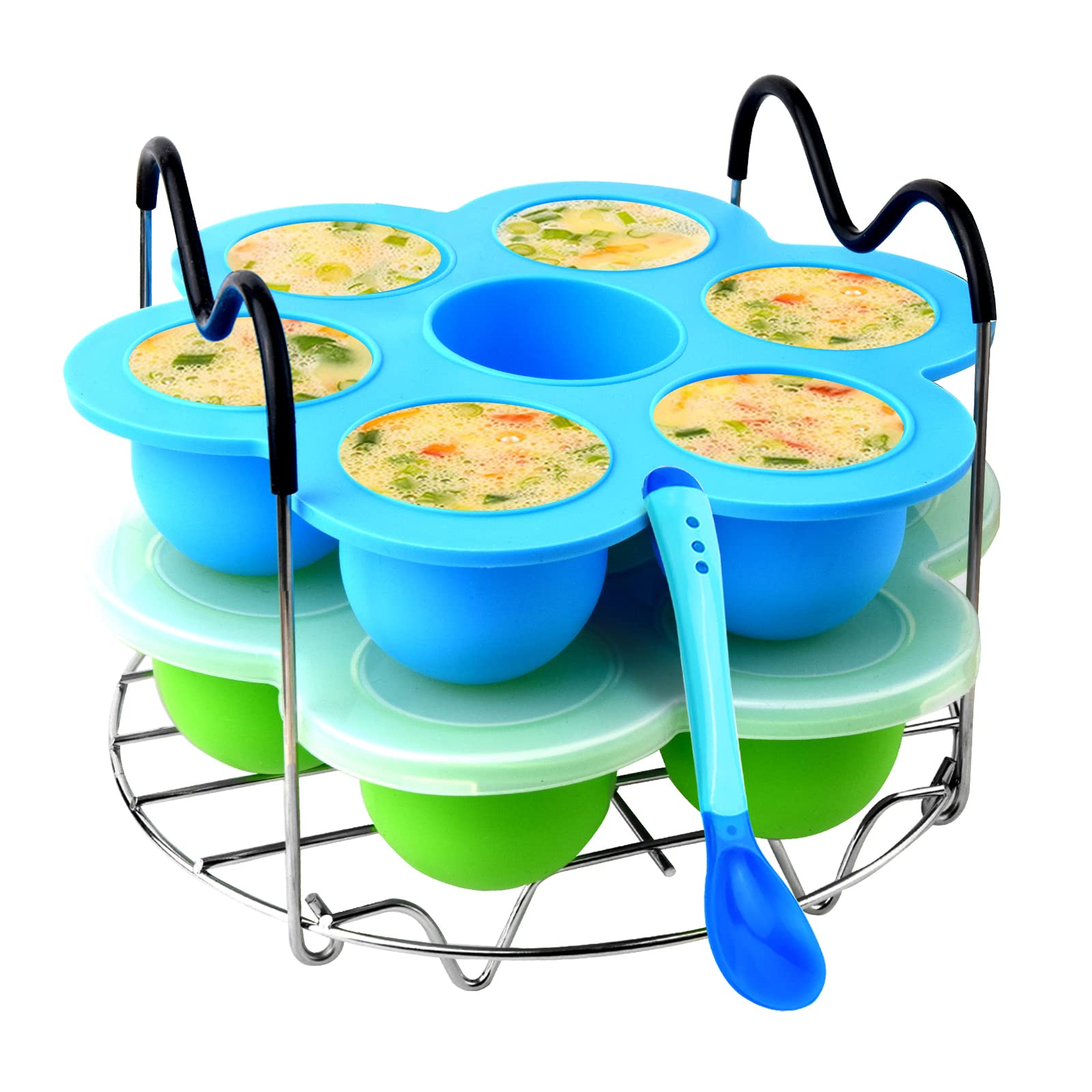 **Silicone Egg Bites Mold Set of 4 - Reusable Sous Vide Egg Poacher with Lid, Steamer Rack & Heat-Resistant Handle - Fits Instant Pot 5,6,8 QT Pressure Cooker - Perfect for Meal Prep, Keto & Healthy Breakfast**