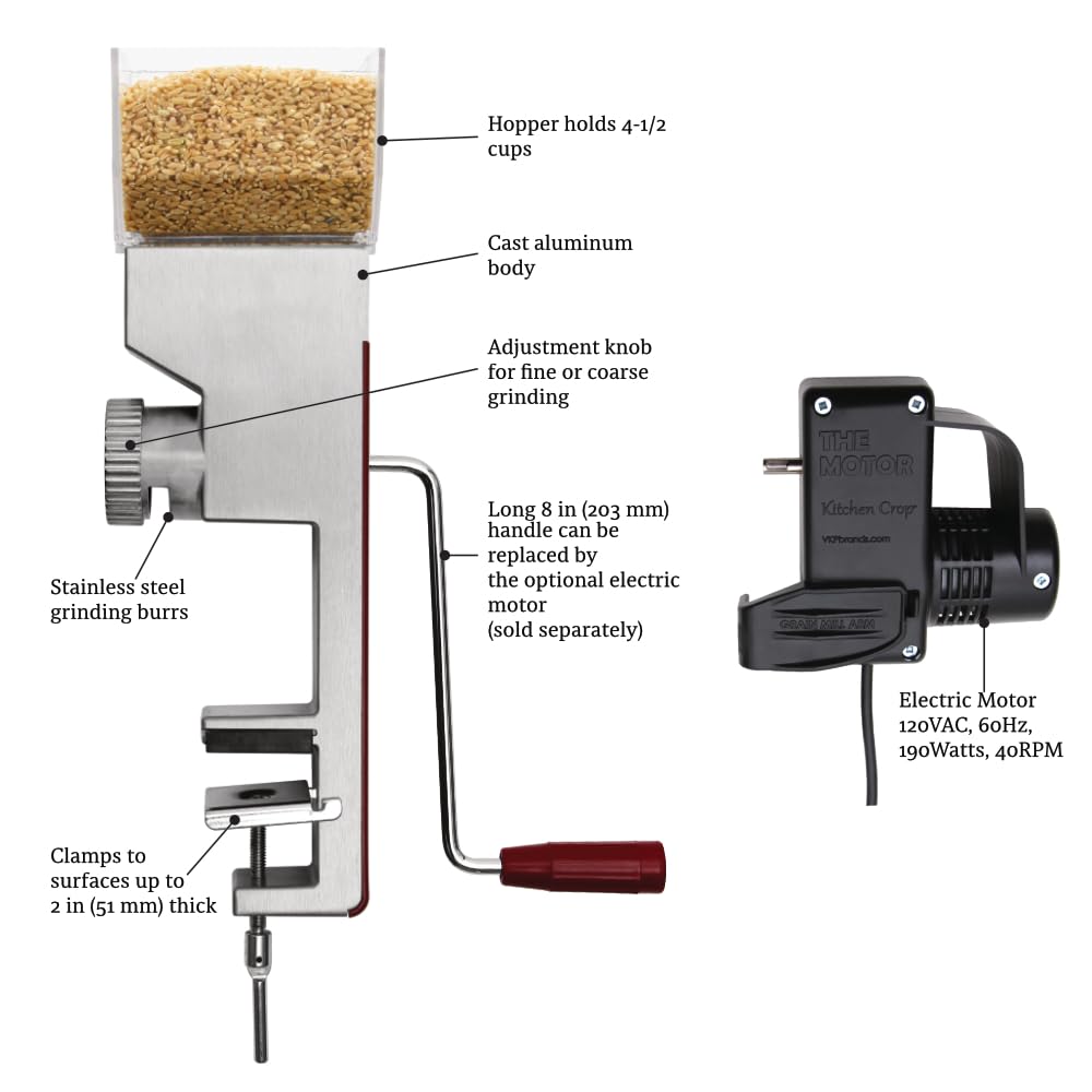 Premium Stainless Steel Grain Mill for Wheat Flour Grinding - Heavy Duty Electric Grain Grinder with Metal Burrs - Perfect for Home Baking, Bread Making & Healthy Cooking
