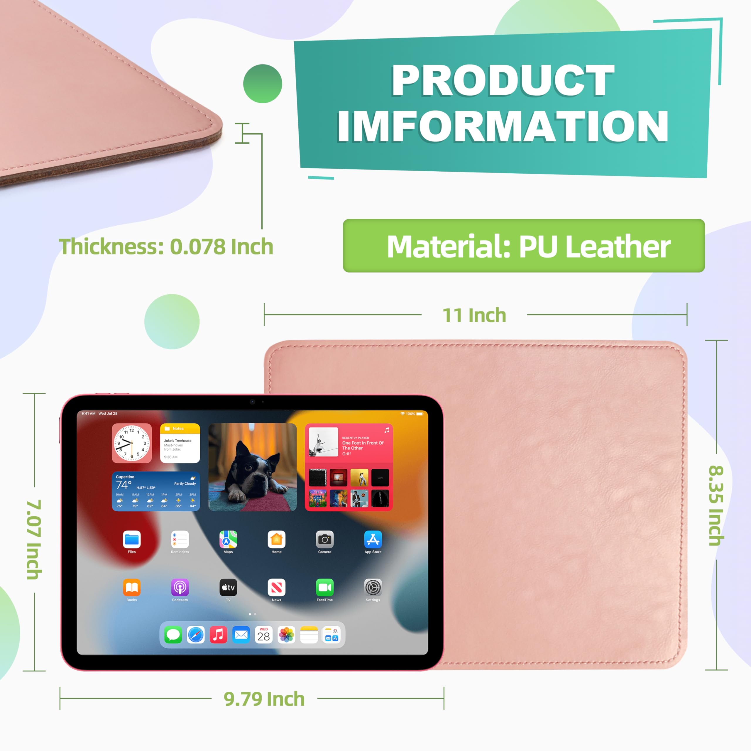Premium PU Leather Mouse Pad with Stitched Edge & Non-Slip Microfiber Base - Waterproof Desk Mat for Computer, Laptop, Office & Gaming - 8x11 Inch Light Pink - Perfect for Work, Home & Professional Workspaces