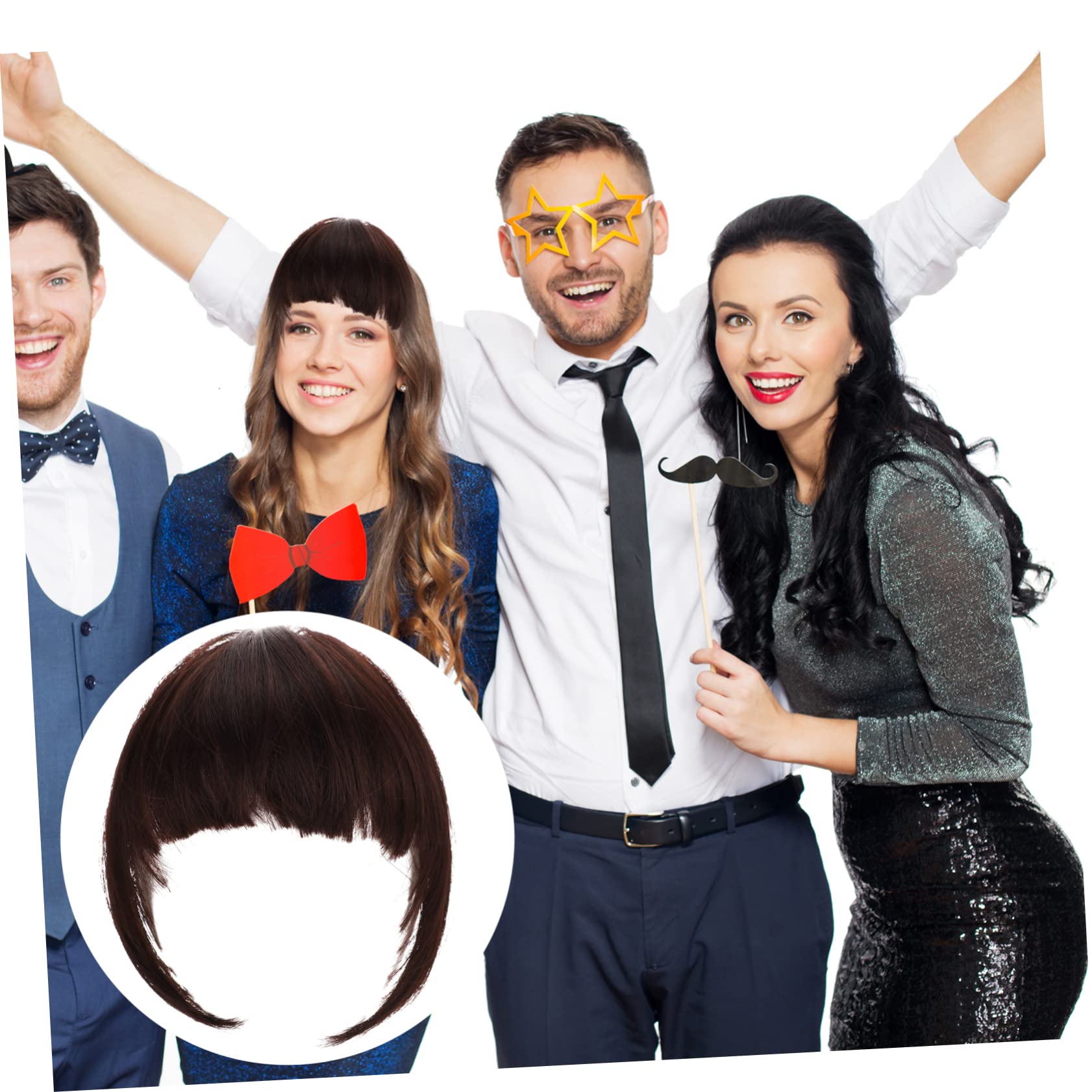 FRCOLOR 5pcs Clip-in Bangs Hair Extensions for Women - Adjustable Length Fake Hair Clips | Natural Looking Fringe Hairpieces for Everyday Wear & Cosplay