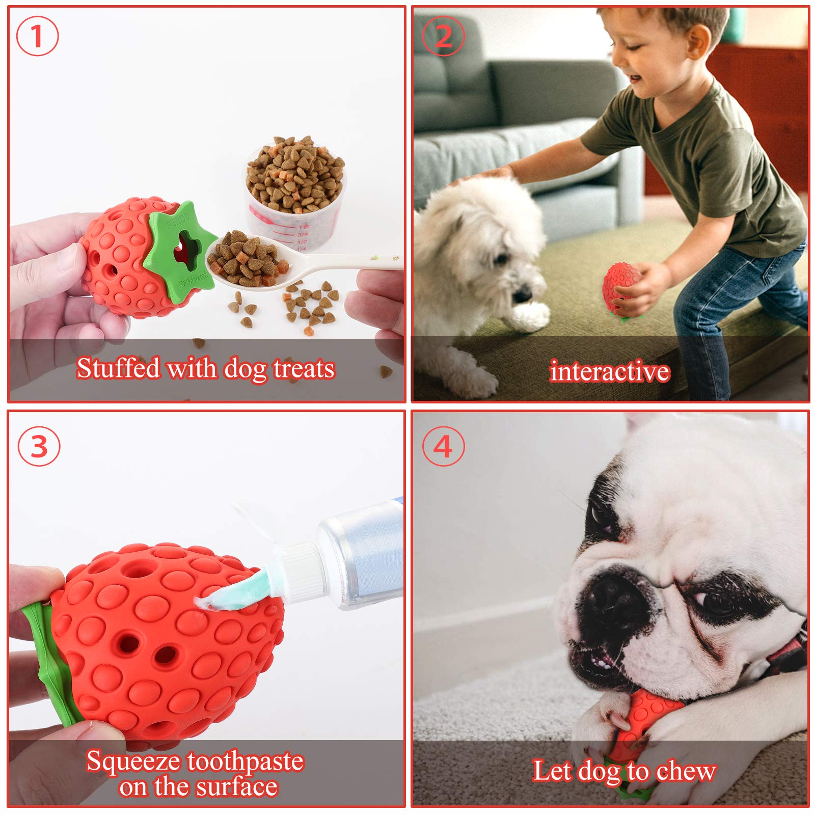 **Durable Strawberry Dog Chew Toys for Puppies & Small Dogs – Teething, Treat Dispensing, Indestructible Chew Toy – Perfect for Training, Boredom Relief & Dental Health**
