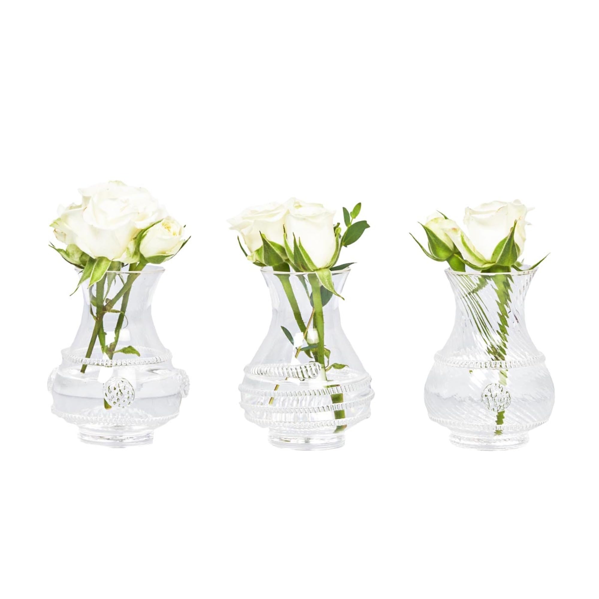 Juliska Clear Mini Vases Set of 3 - Small Glass Bud Vases for Flowers, Home Decor, Wedding Centerpieces & Tabletop Arrangements
