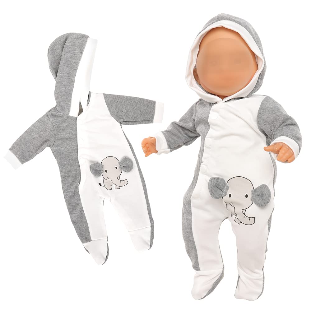 Miunana 13-15 Inch Baby Doll Elephant Jumpsuit - Grey & White Pajamas for 1 Year Old