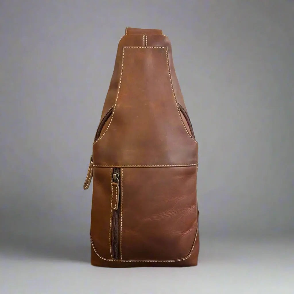 Durable Full Grain Leather Sling Bag Backpack for Men & Women - Perfect for Travel, Hiking, and Everyday Use