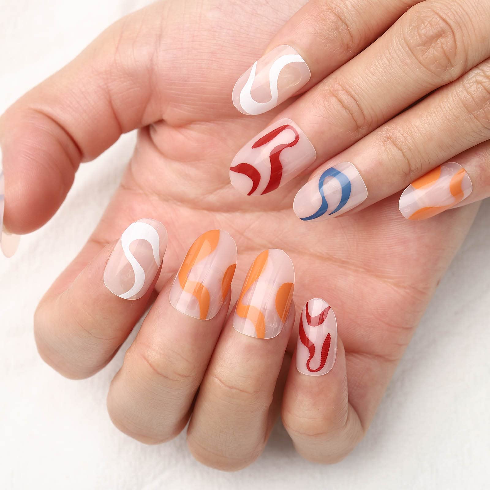 Acenail Medium Length Press on Nails - Glossy French Tip False Nails with 3D Designs | 24Pcs Clear Full Cover Artificial Acrylic Nails for Women & Girls (#8 Oval Line) | Perfect for Parties, Weddings & Everyday Wear