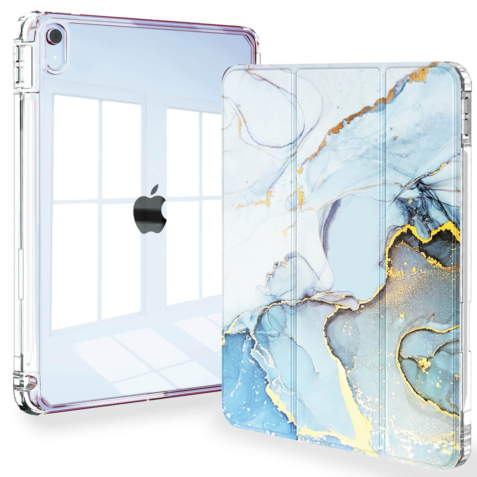 Slim Protective Case for iPad Air 11-inch (M3 2025/M2 2024) & iPad Air 10.9-inch (5th/4th Gen) - Clear Blue Marble Design with Apple Pencil Holder & Auto Sleep/Wake - Perfect for Work, School & Travel