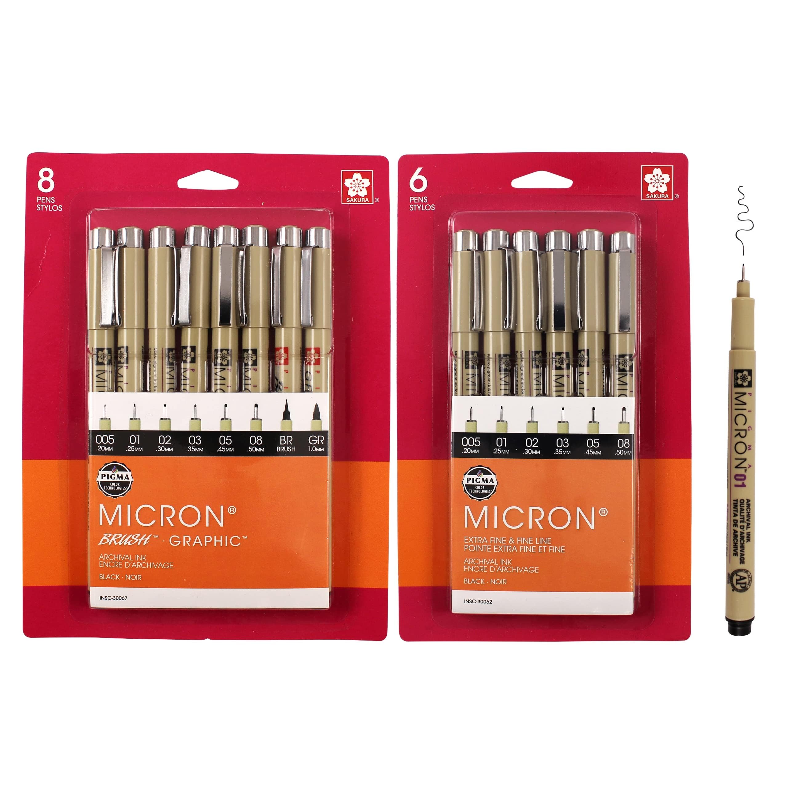 SAKURA Pigma Micron Fineliner Pens 2 Pack - 14 Black Ink Artist Pens for Writing, Drawing, Sketching & Calligraphy - Assorted Point Sizes (0.2mm to 0.8mm) - Perfect for Bullet Journaling, Art Projects & Hand Lettering
