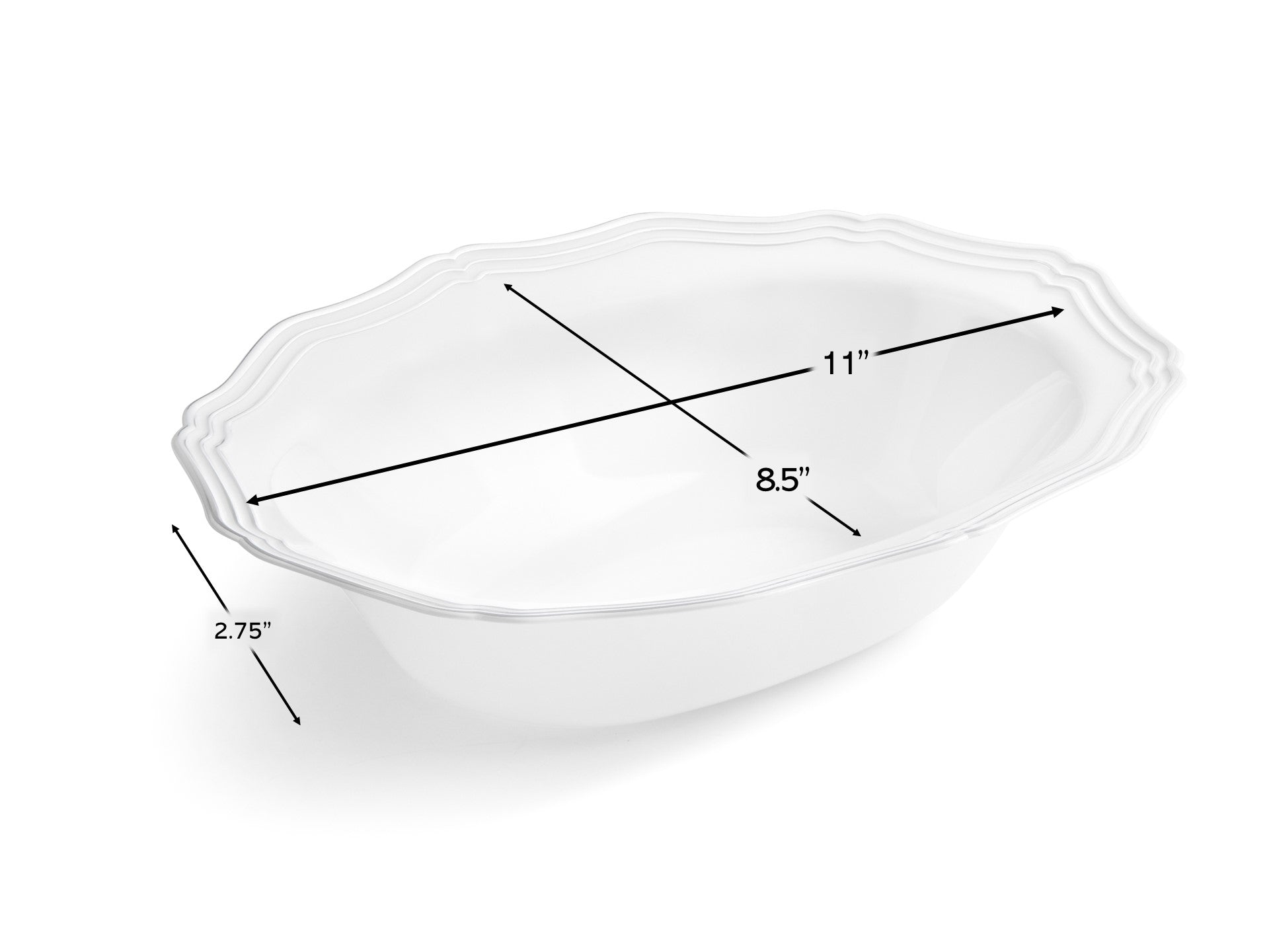2-Pack White & Silver Oval Plastic Serving Bowls - Elegant Aristocrat Collection | Perfect for Party Snacks, Salad Bowls, and Home Decor Serving Dishes