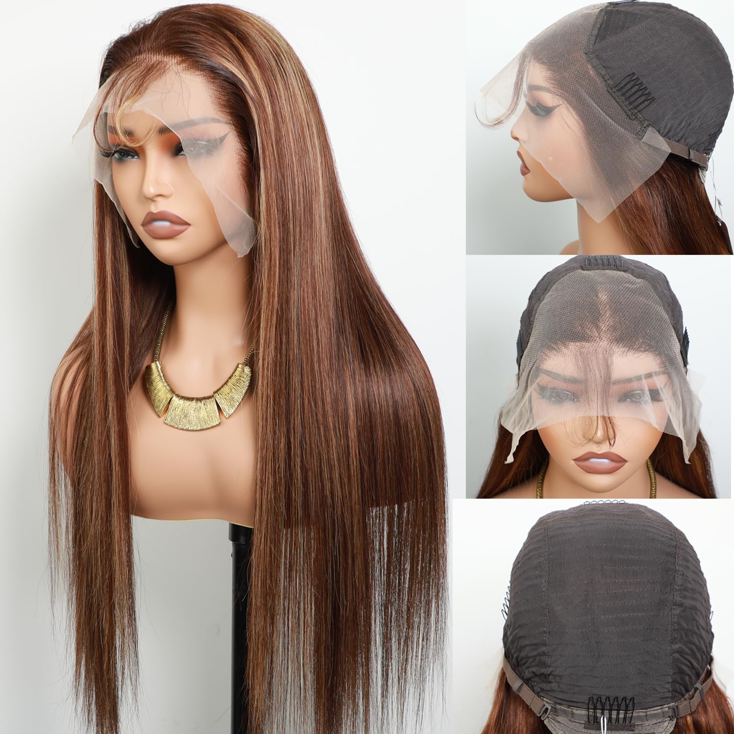 30 Inch Honey Blonde 4/27 Lace Front Wig - 13x4 HD Transparent Lace Human Hair Wig with Ombre Highlights, 180% Density Pre-Plucked with Baby Hair - Perfect for Daily Wear, Cosplay & Special Occasions
