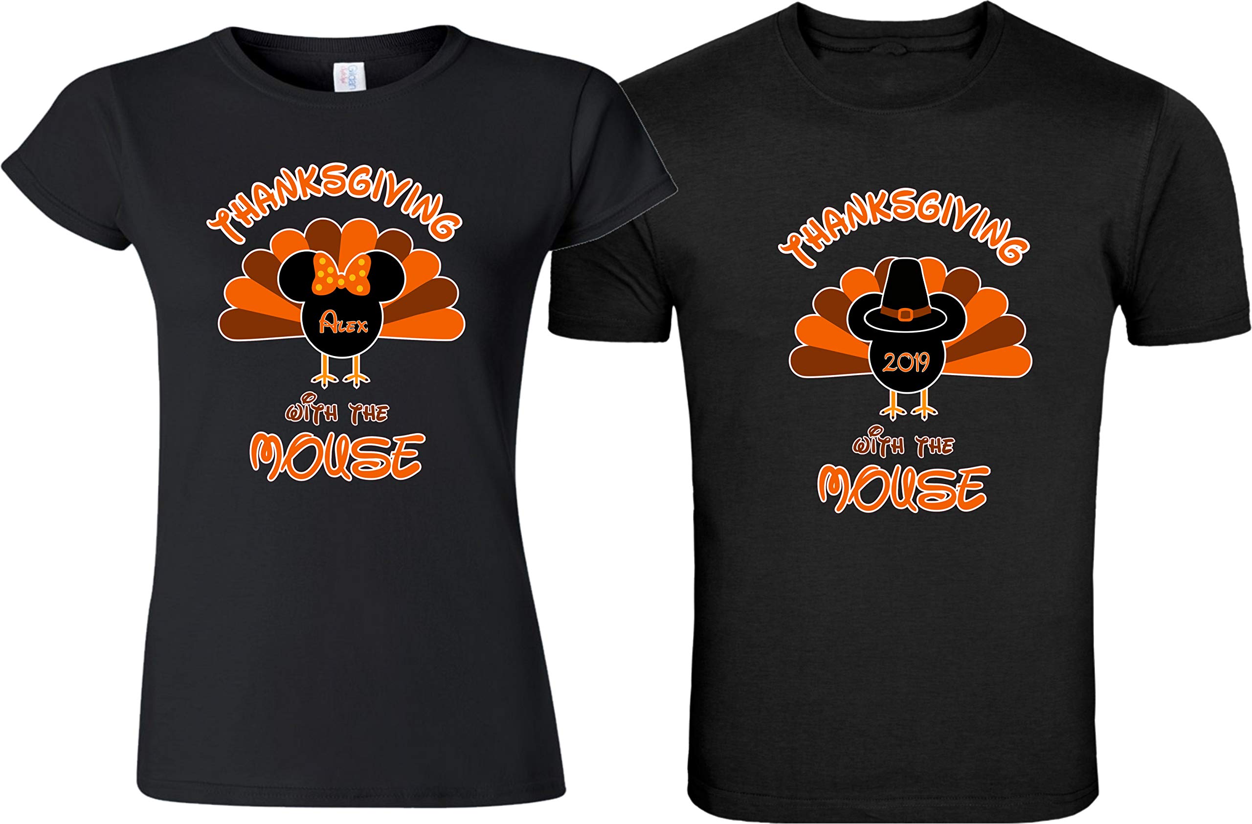 Custom Mickey & Minnie Thanksgiving Matching Family T-Shirts - Personalized Name Holiday Outfits for Family Photos & Thanksgiving Gatherings