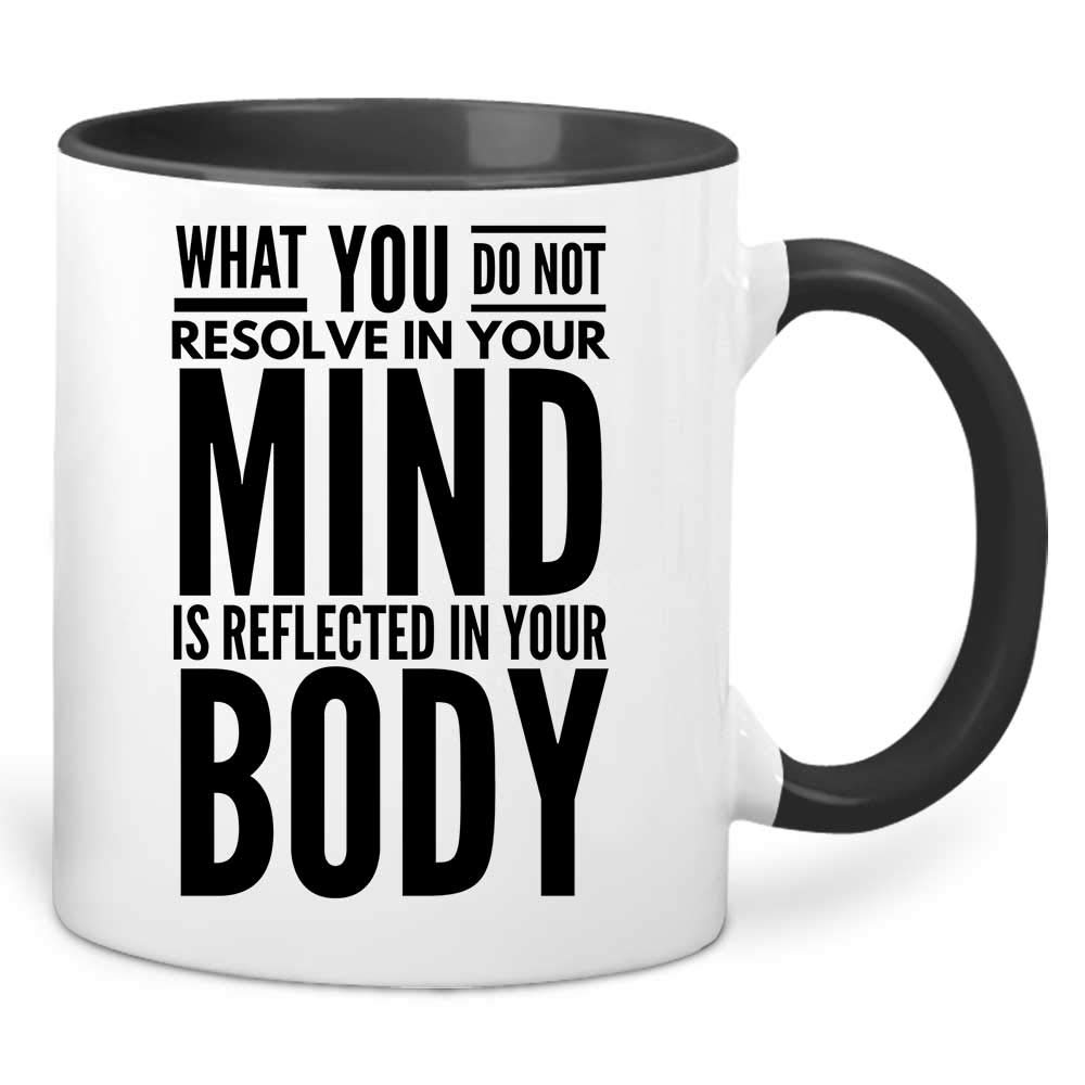 Funny Anxiety Self-Help Yoga Coffee Mug - White Outside Black Inside Ceramic 11oz | Motivational Quote for Stress Relief | Perfect for Yoga Lovers, Office & Home Use