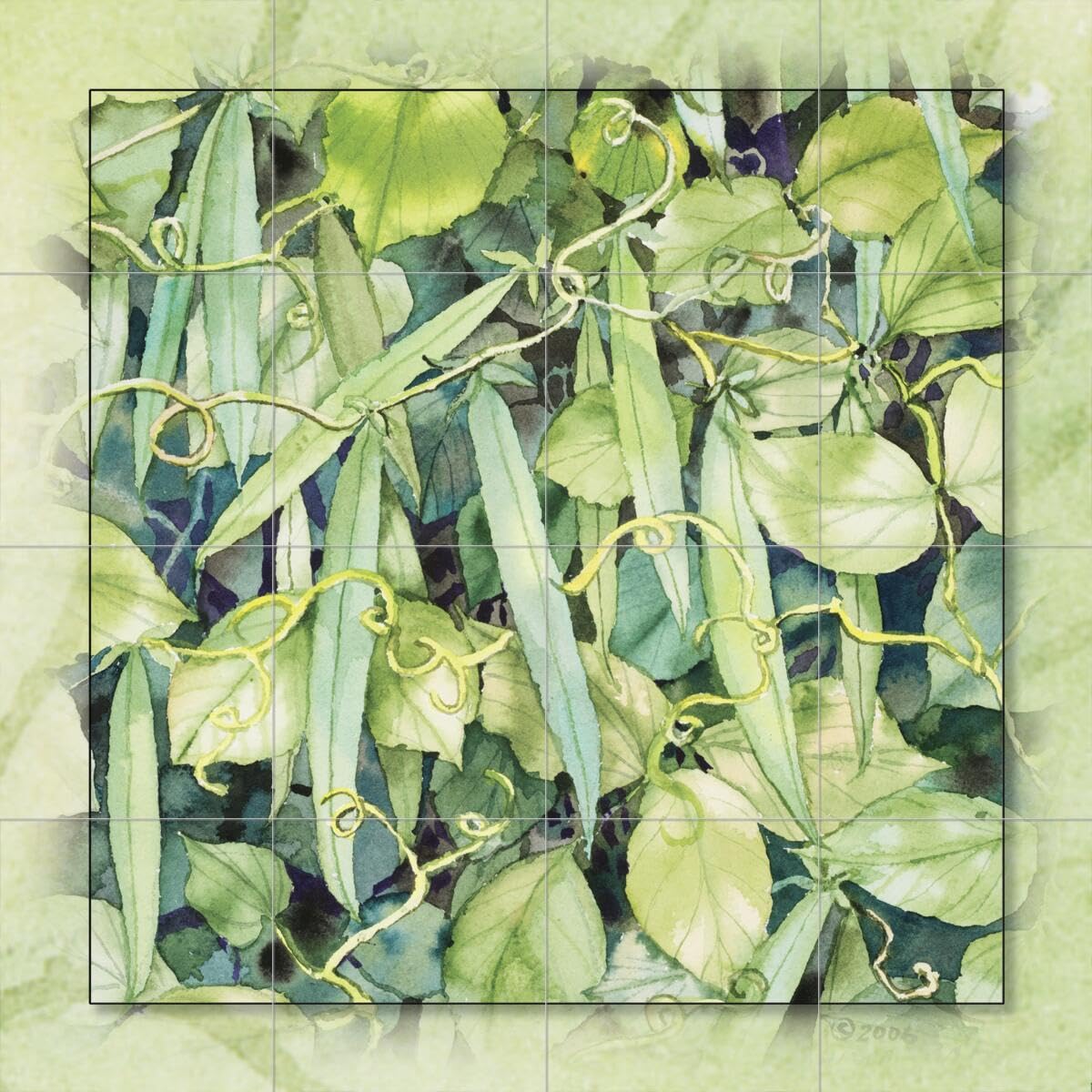 Ceramic Backsplash Tile Mural - Peas Design by Kathleen Parr McKenna for Kitchen & Bathroom Decor | Durable Fruit & Vegetable Themed Wall Art for Home Renovation