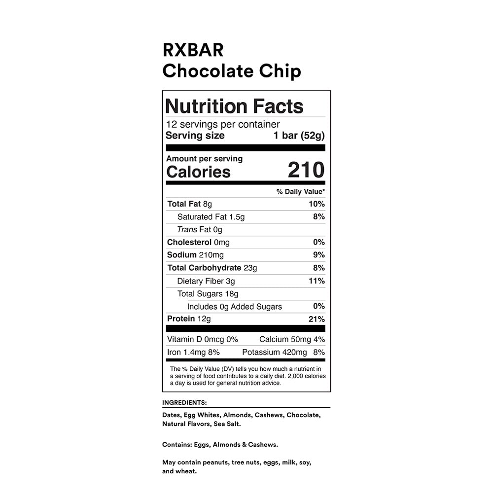 RXBAR Protein Bars - Chocolate Chip Flavor, 12 Pack (22oz) | High Protein Snack for Energy & Recovery | Perfect for Gym, Hiking & On-the-Go Nutrition