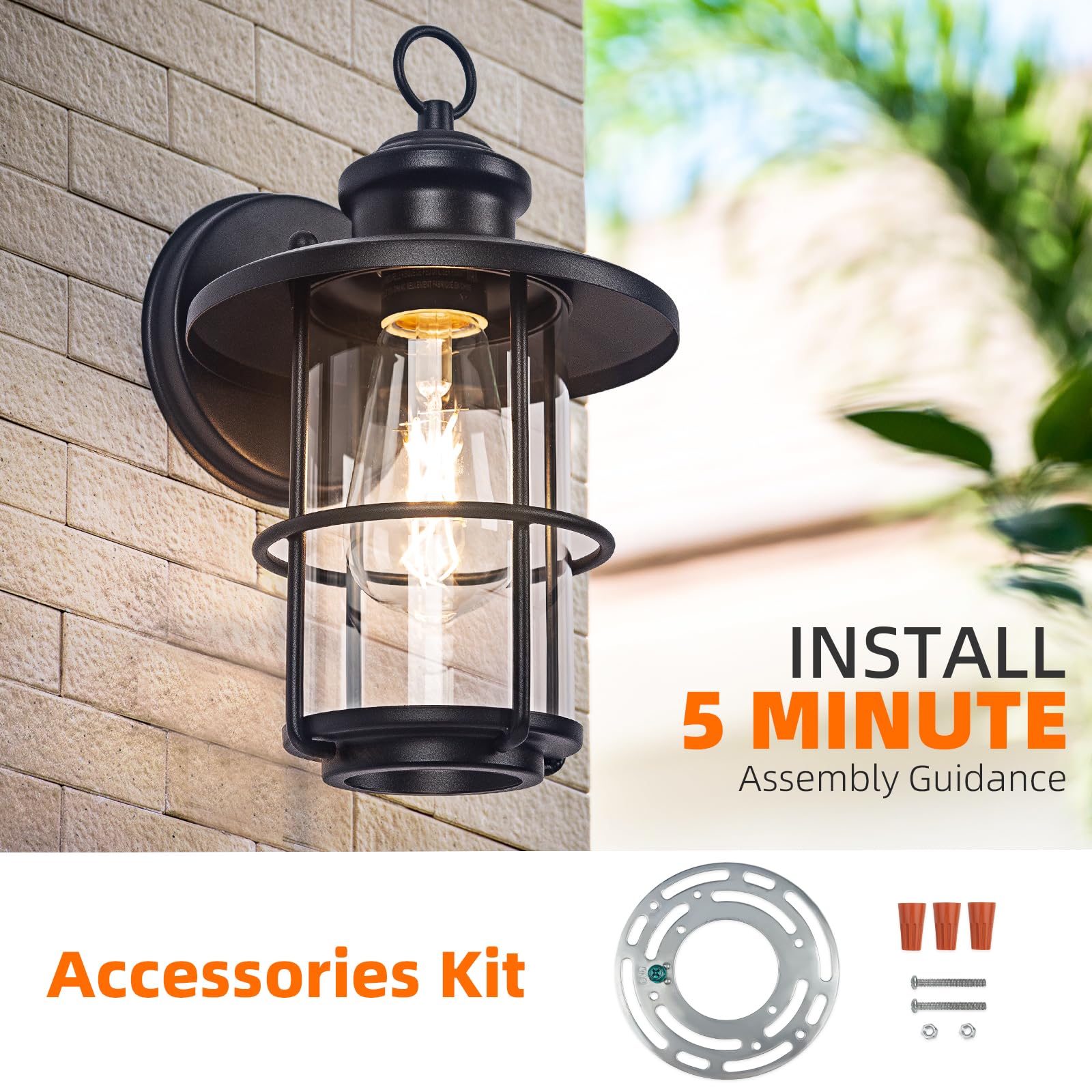 2 Pack Outdoor Wall Sconce Lights - Waterproof Exterior Light Fixtures with Clear Glass Shade, Rust-Resistant Porch Lighting (E26 Base) - Perfect for Patio, Garden, Deck & Entryway Lighting